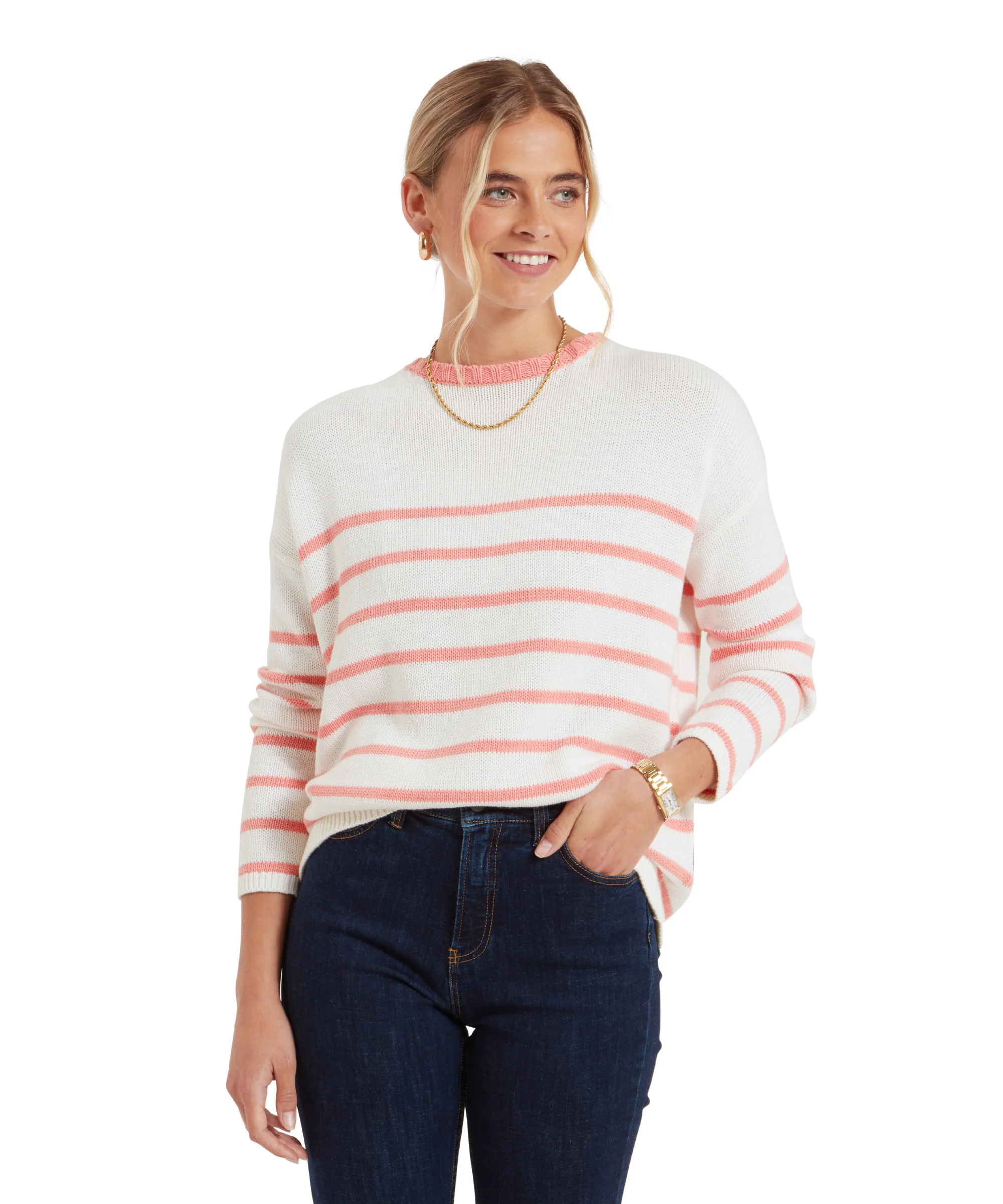 Lee Bay Jumper - Soft White/Flamingo - Image 2