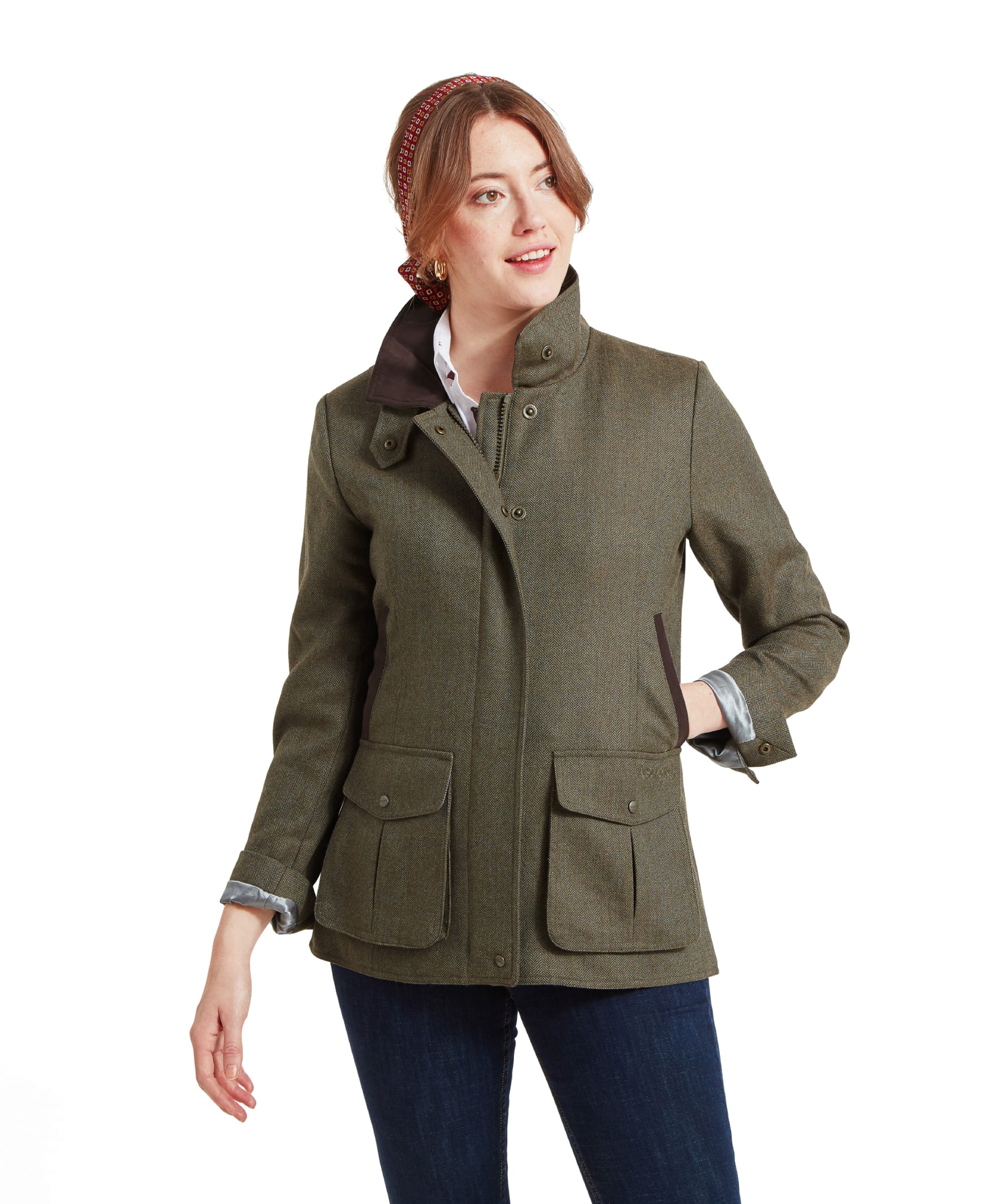 Lilymere Tweed Jacket - Loden Green Herringbone Tweed - Image 2