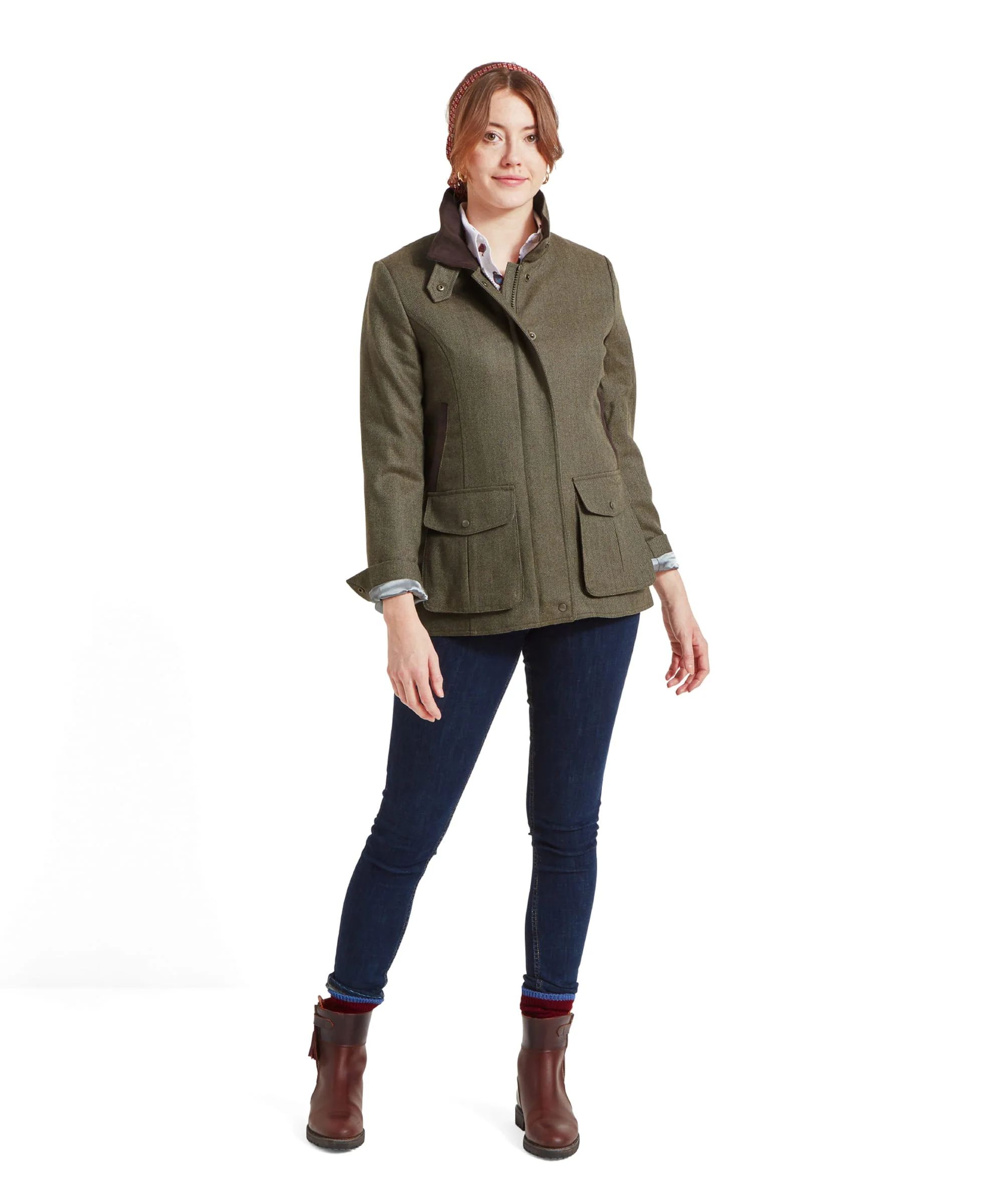 Lilymere Tweed Jacket - Loden Green Herringbone Tweed - Image 3