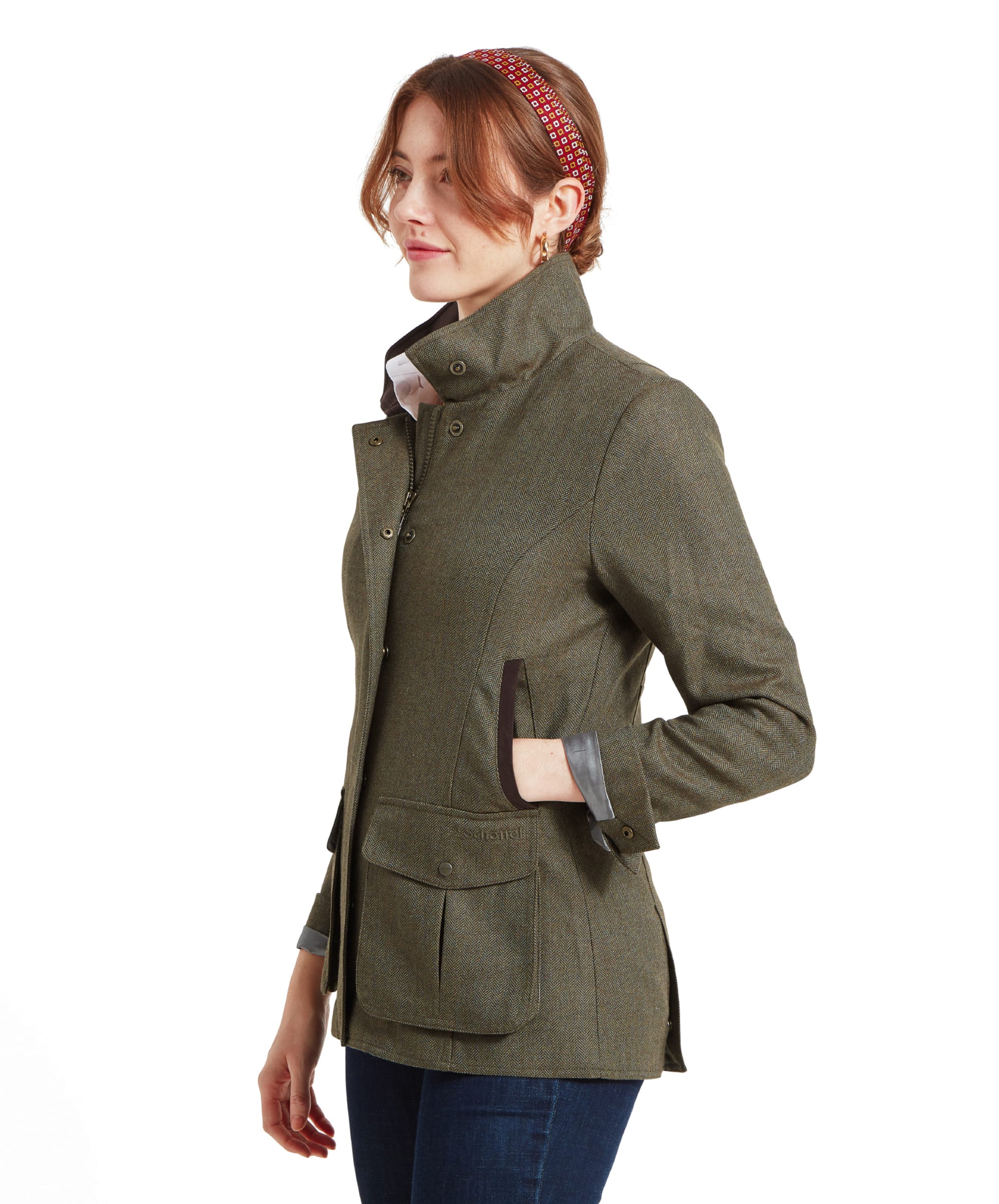 Lilymere Tweed Jacket - Loden Green Herringbone Tweed - Image 4