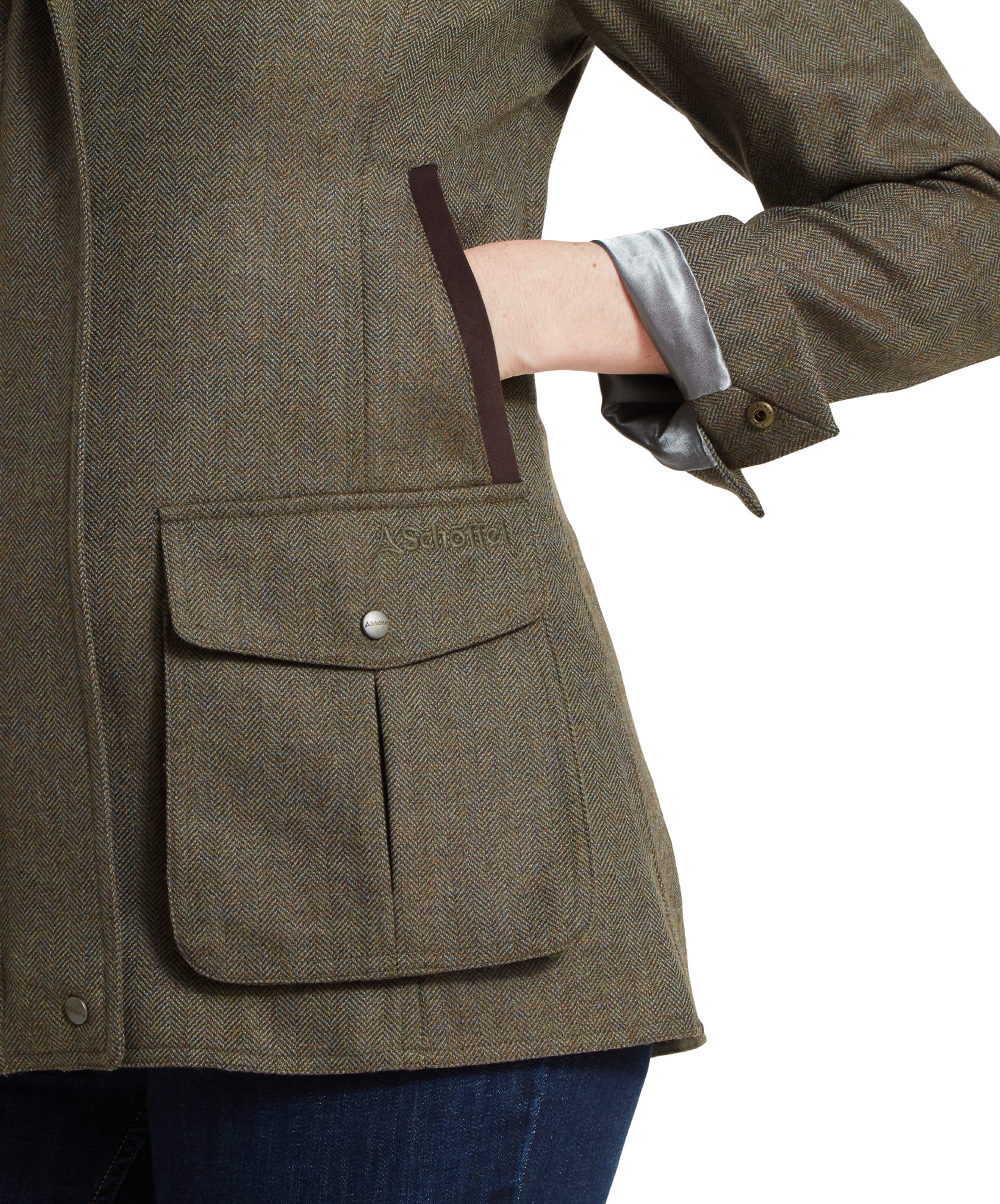 Lilymere Tweed Jacket - Loden Green Herringbone Tweed - Image 7