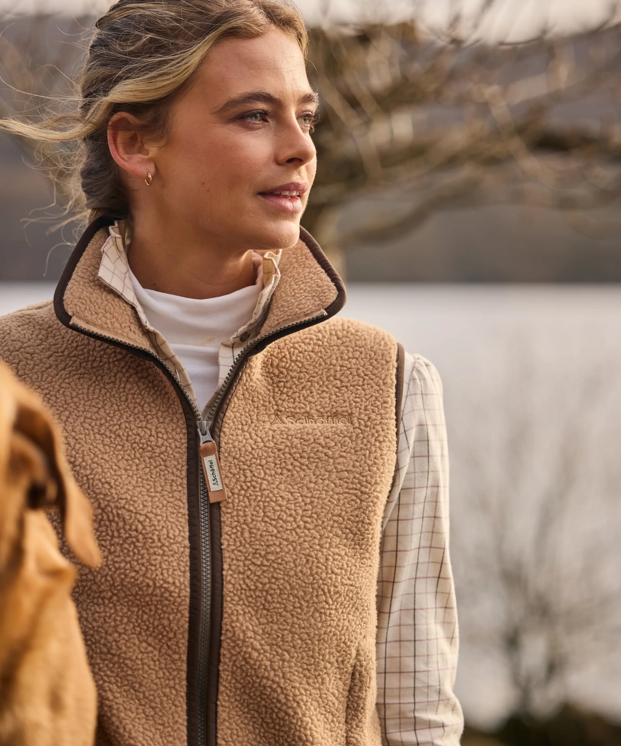Lyndon Retro Fleece Gilet - Tan - Image 2