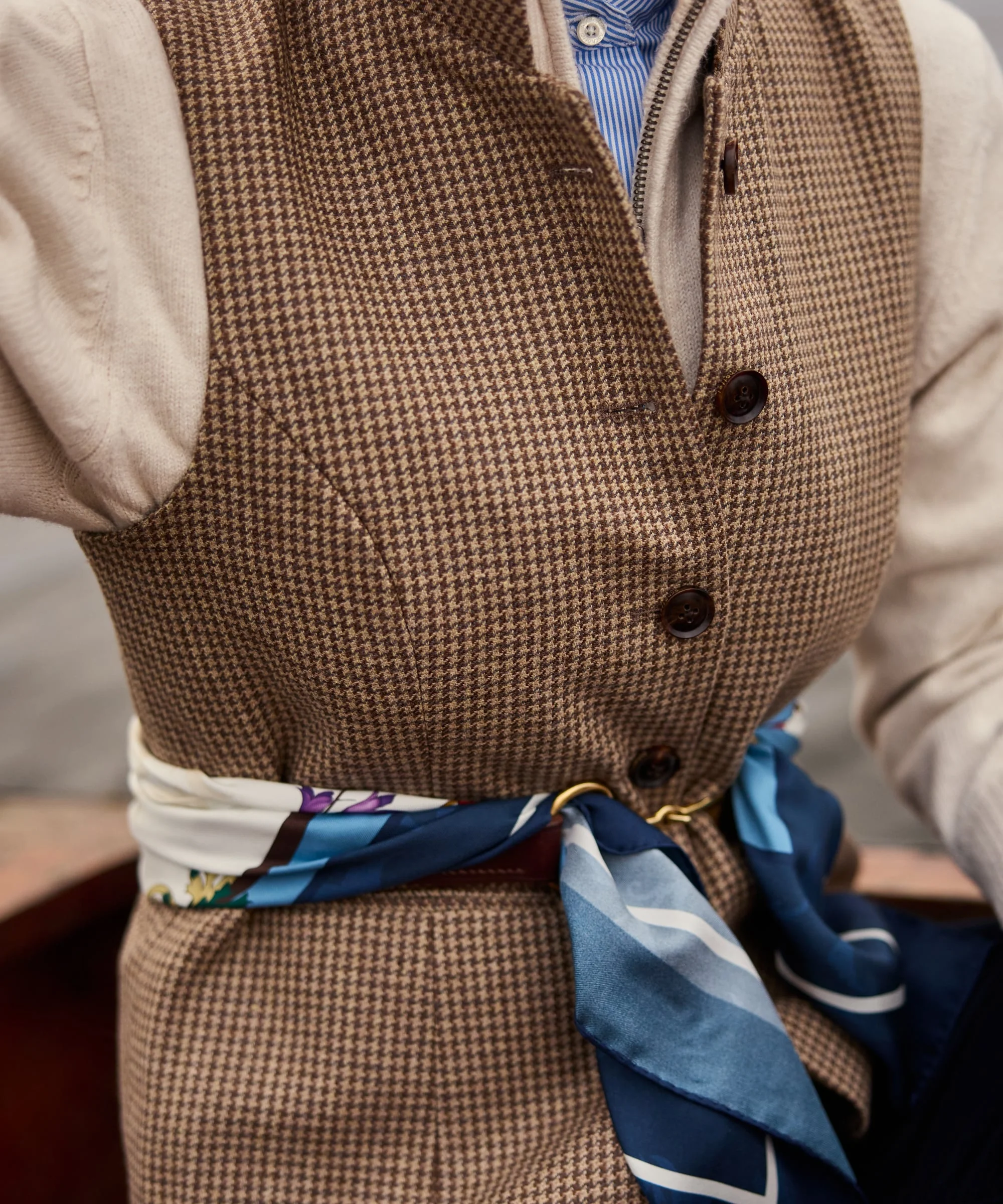 Millport Tweed Nehru Waistcoat - Houndstooth Tweed - Image 11