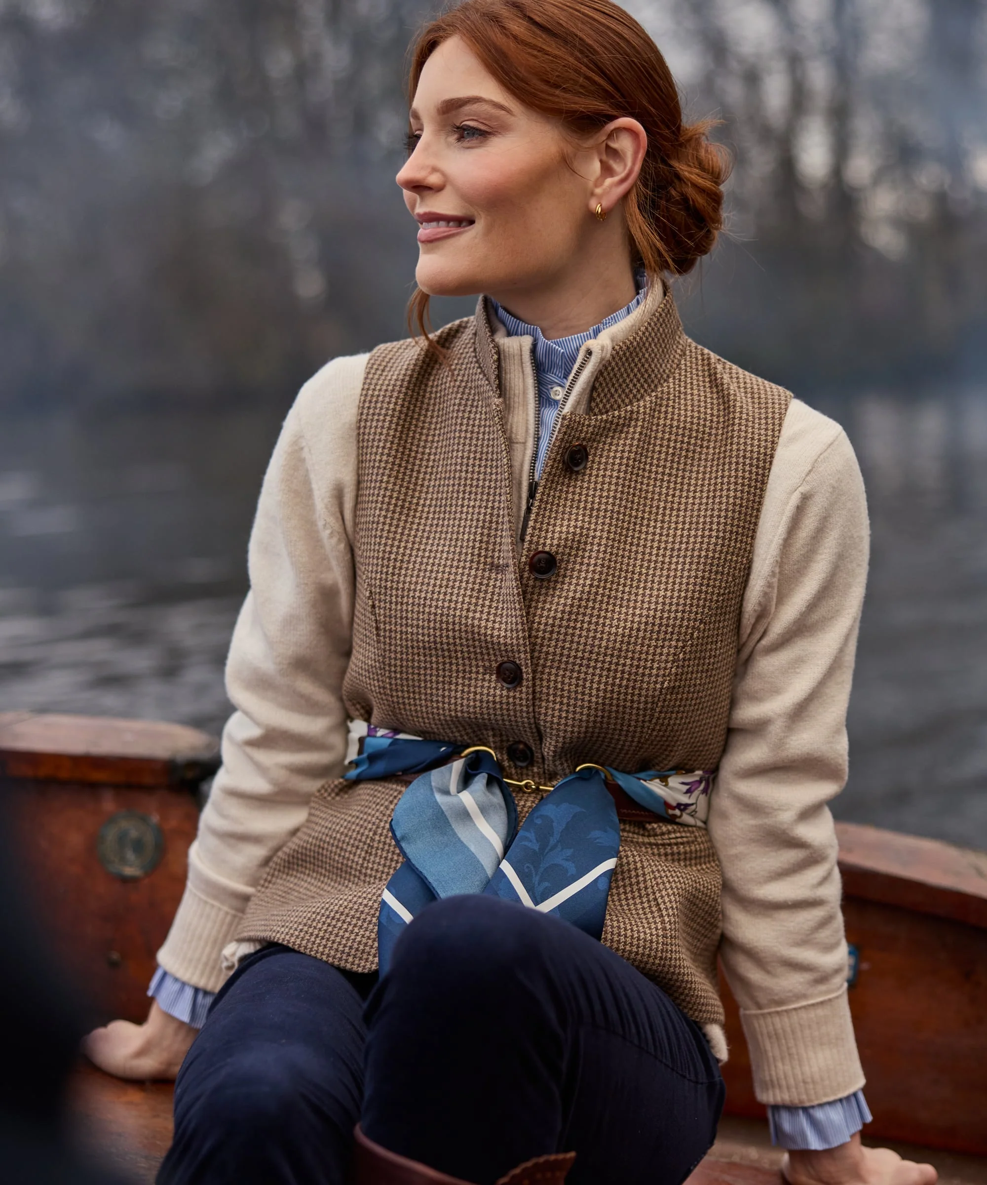 Millport Tweed Nehru Waistcoat - Houndstooth Tweed - Image 2