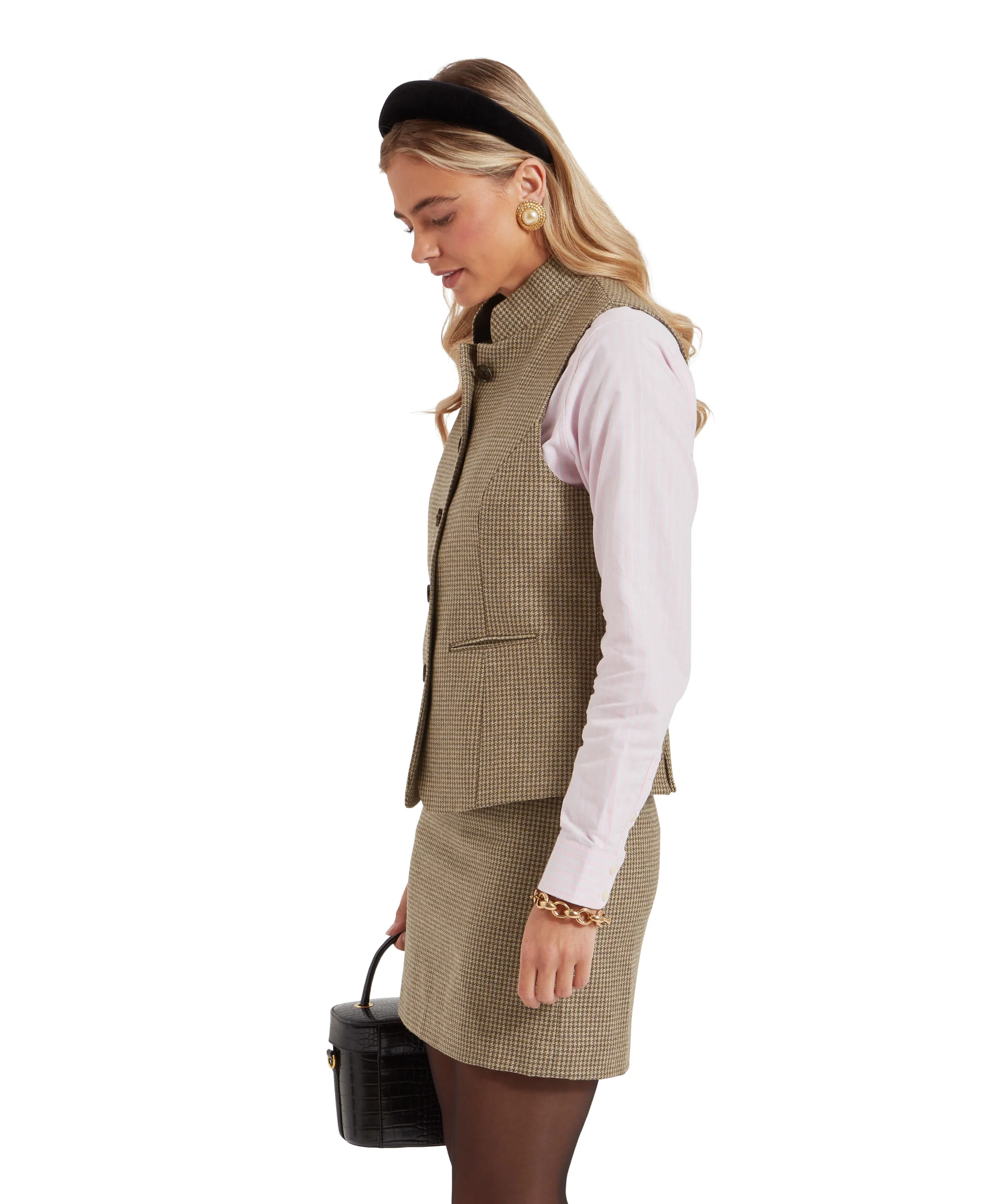 Millport Tweed Nehru Waistcoat - Houndstooth Tweed - Image 5
