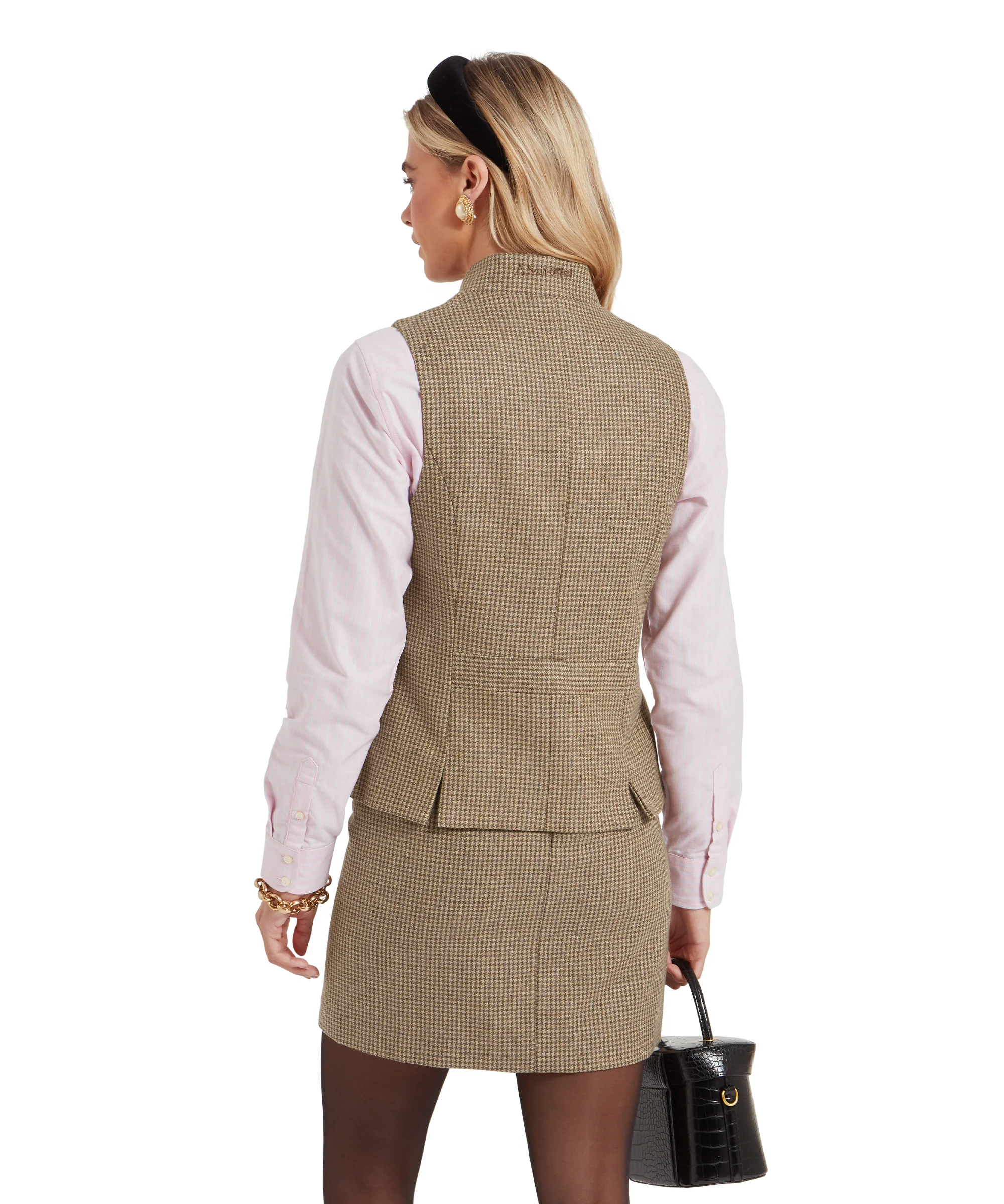 Millport Tweed Nehru Waistcoat - Houndstooth Tweed - Image 6