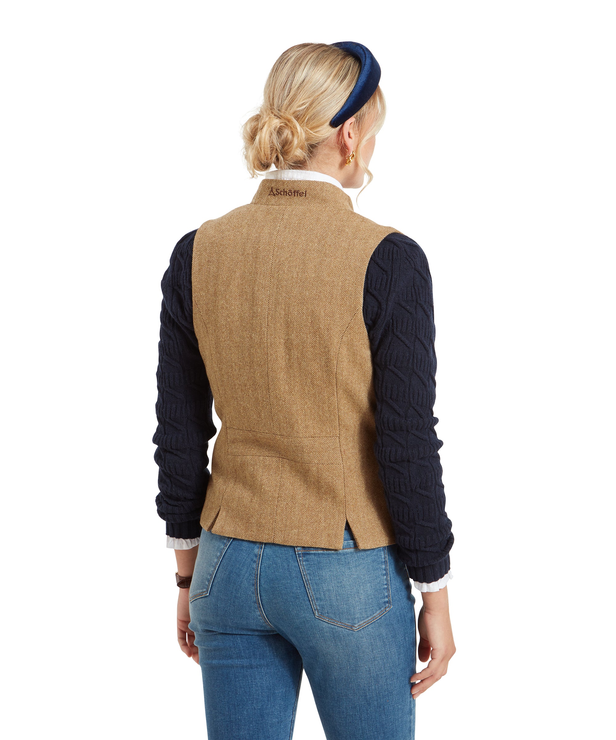 Millport Tweed Nehru Waistcoat - Oak Herringbone Tweed - Image 6
