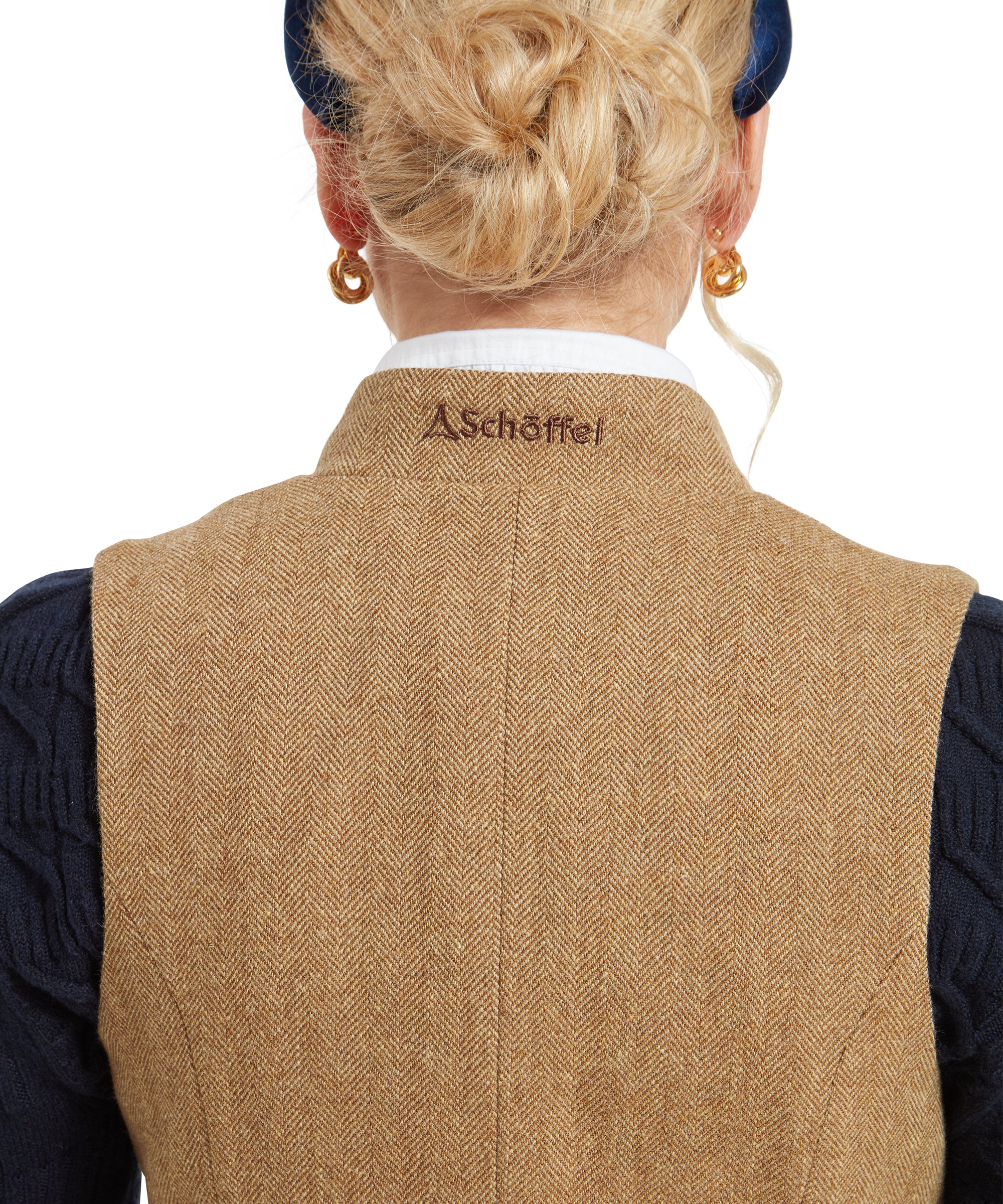 Millport Tweed Nehru Waistcoat - Oak Herringbone Tweed - Image 7