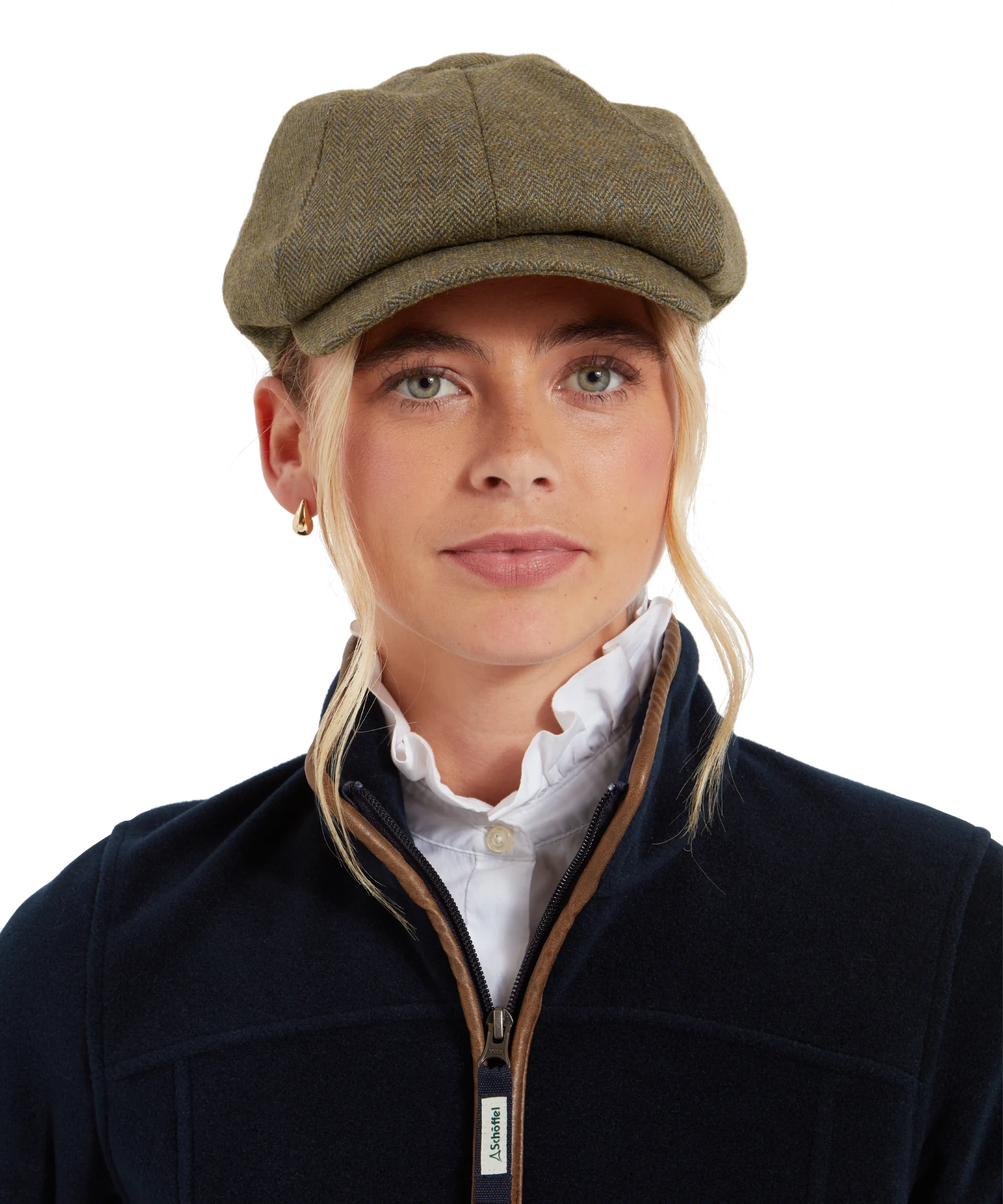 Women's Newsboy Tweed Cap - Loden Green Herringbone Tweed - Image 2