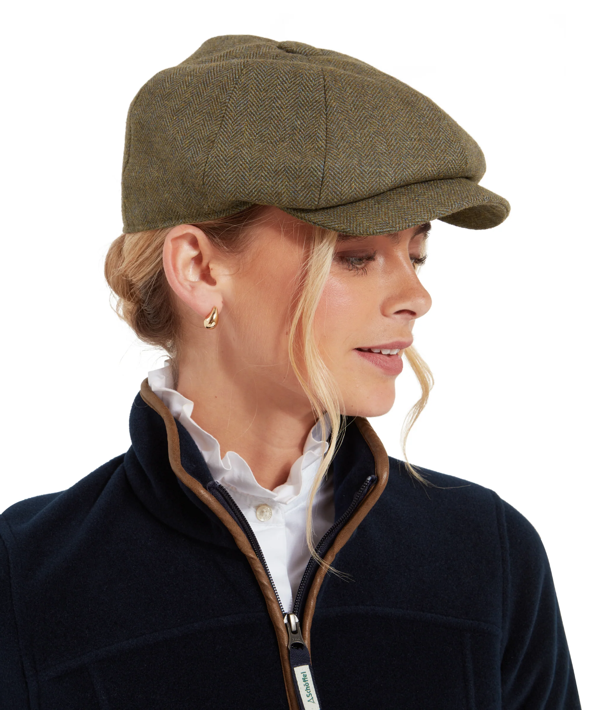 Women's Newsboy Tweed Cap - Loden Green Herringbone Tweed - Image 3