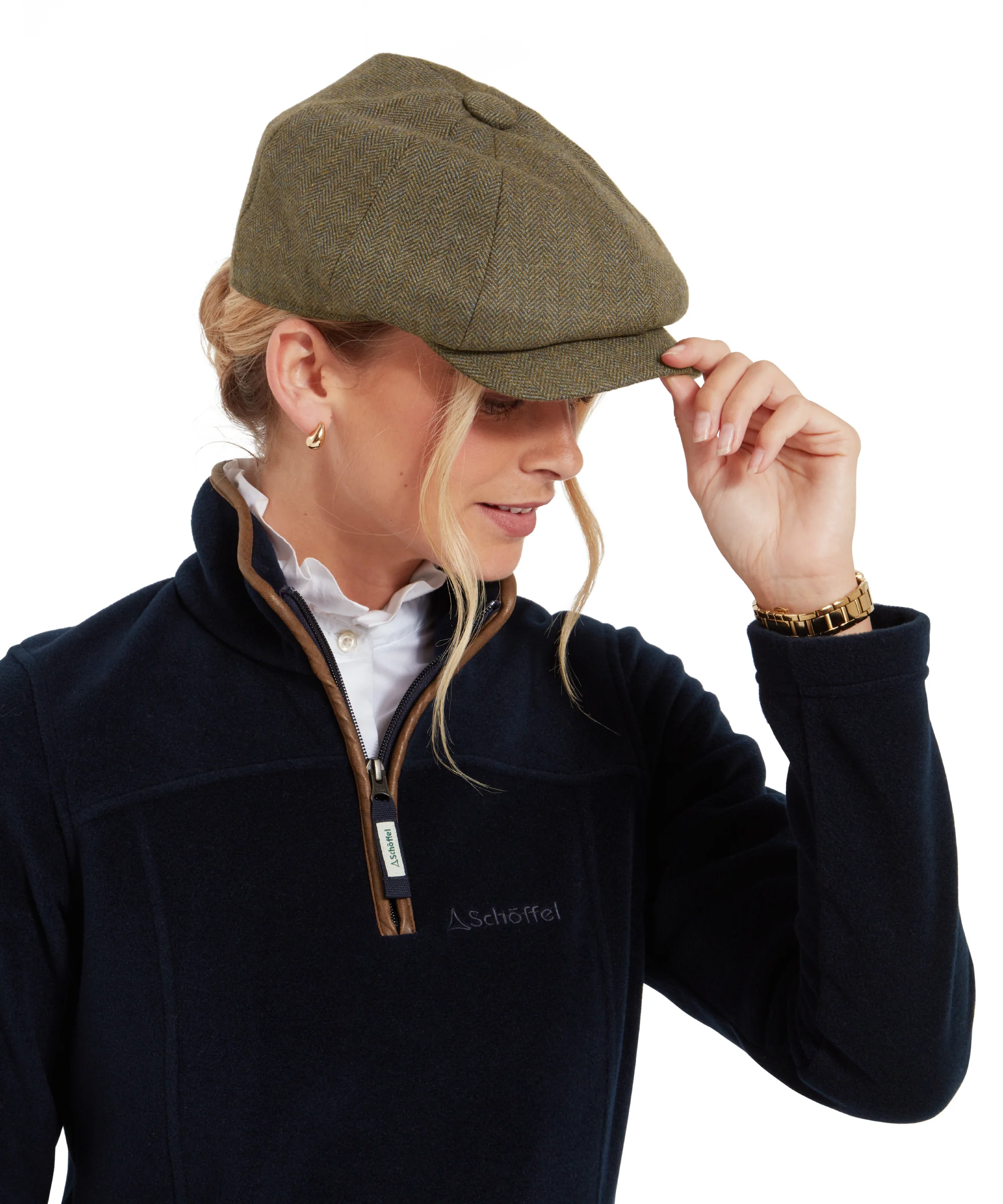 Women's Newsboy Tweed Cap - Loden Green Herringbone Tweed - Image 4