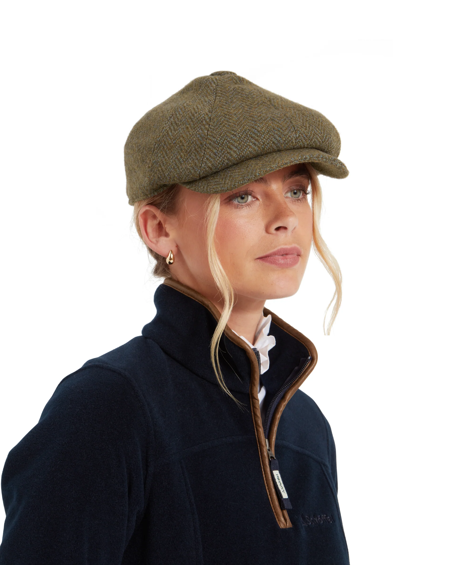 Women's Newsboy Tweed Cap - Loden Green Herringbone Wide Tweed - Image 3