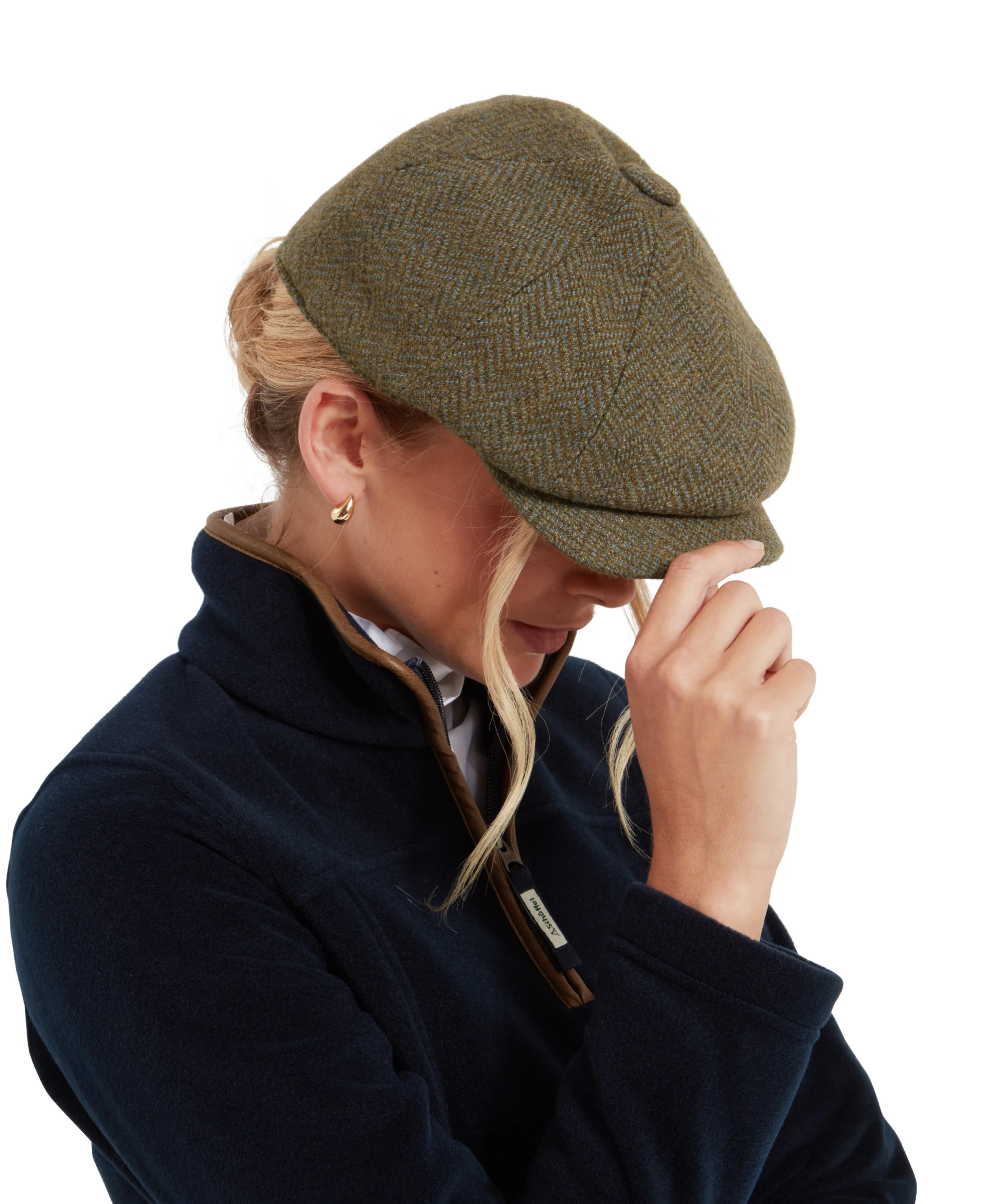 Women's Newsboy Tweed Cap - Loden Green Herringbone Wide Tweed - Image 4