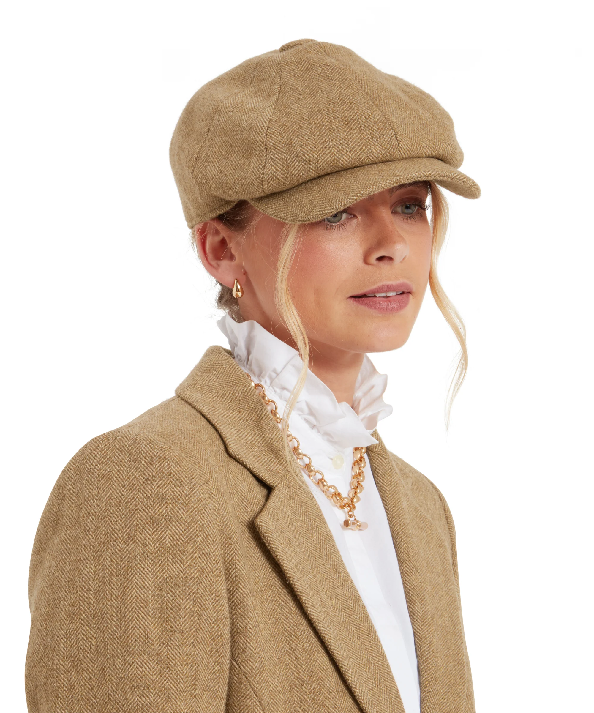Women's Newsboy Tweed Cap - Oak Herringbone Tweed - Image 2