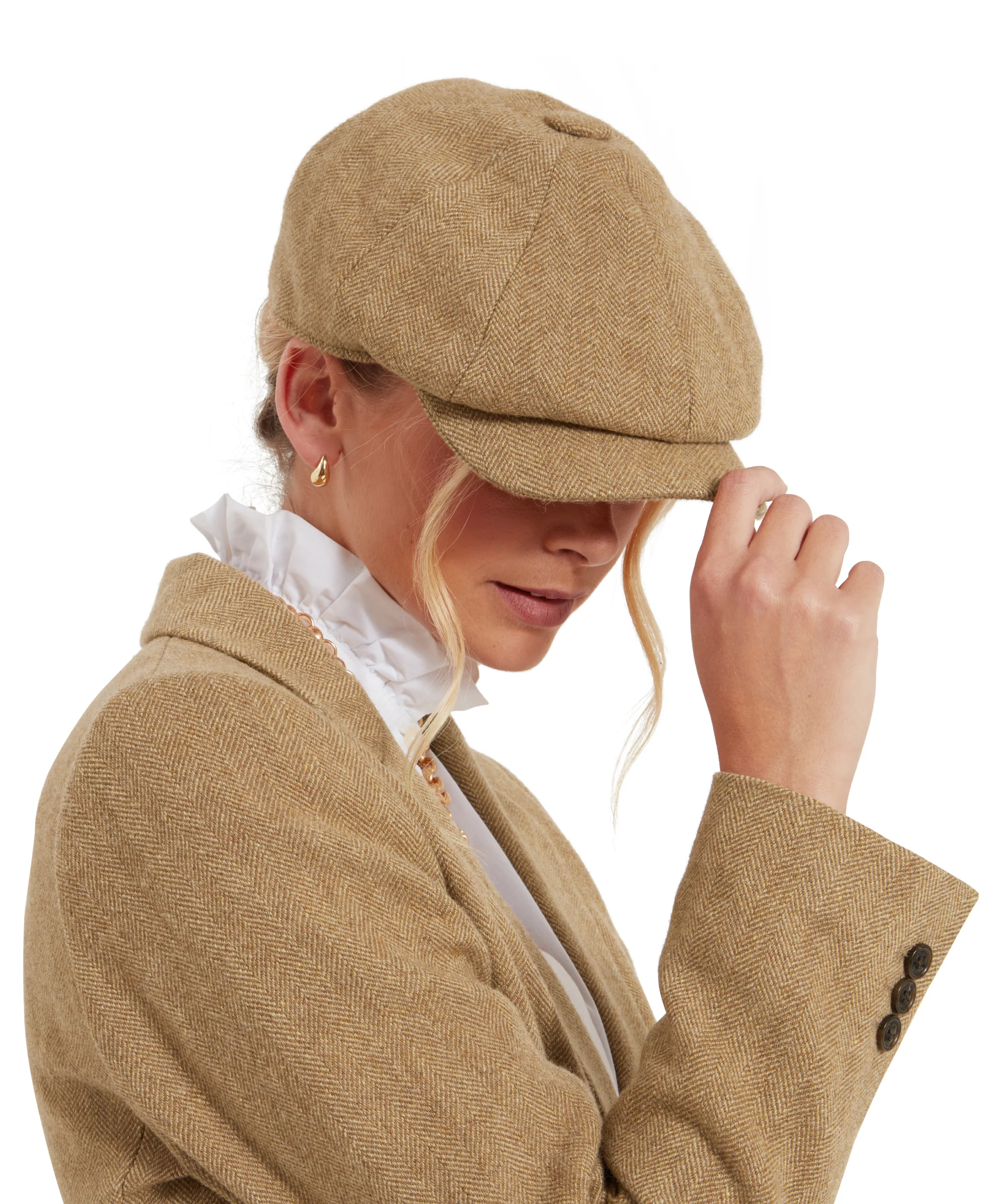 Women's Newsboy Tweed Cap - Oak Herringbone Tweed - Image 3