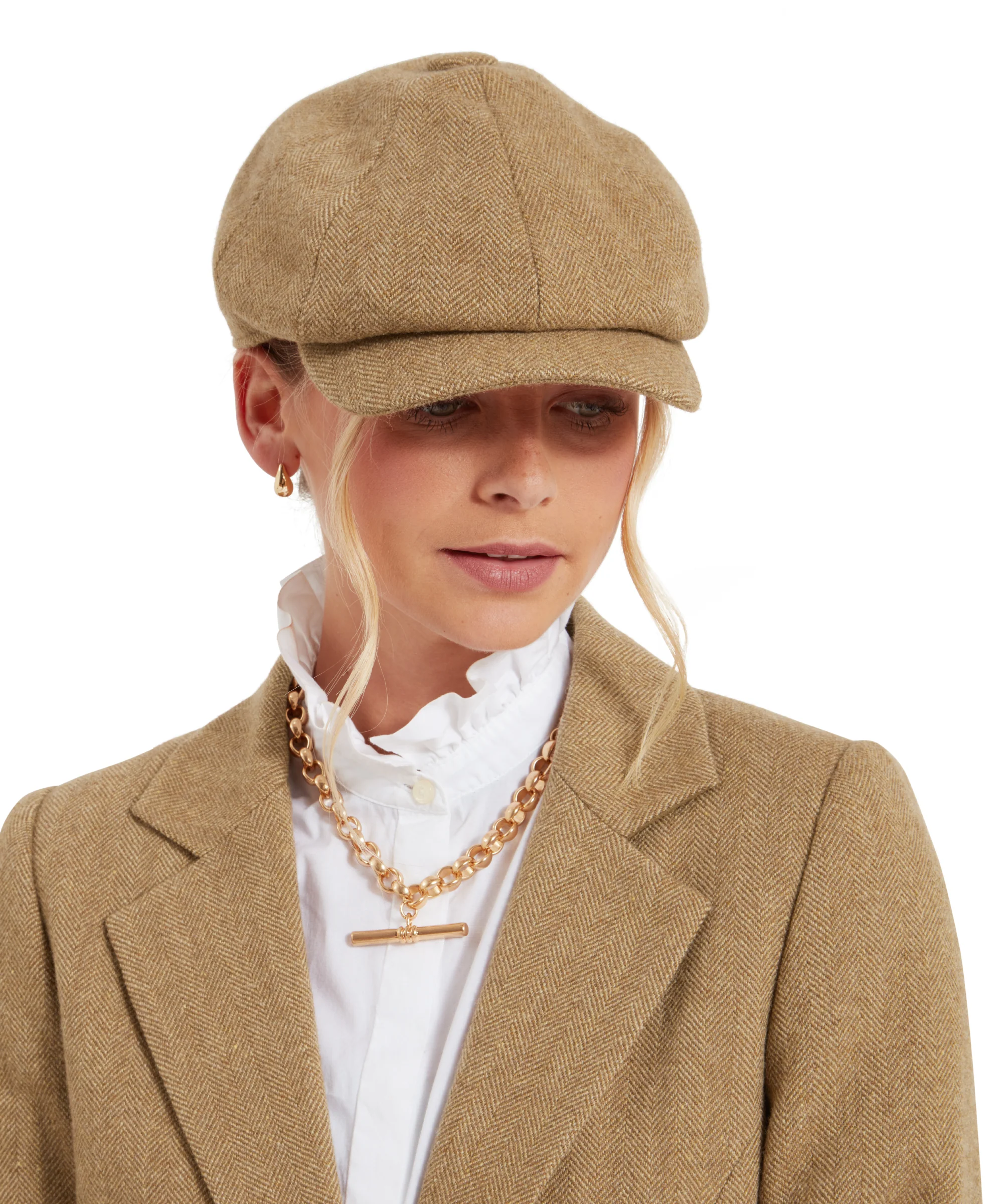 Women's Newsboy Tweed Cap - Oak Herringbone Tweed - Image 4