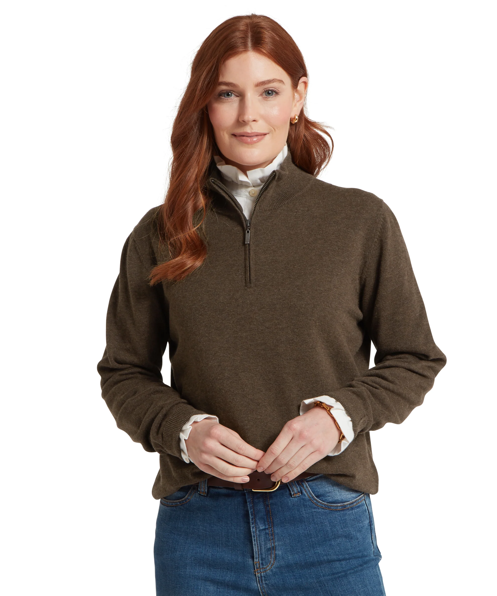 Polperro Pima Cotton Quarter Zip - Chocolate - Image 2