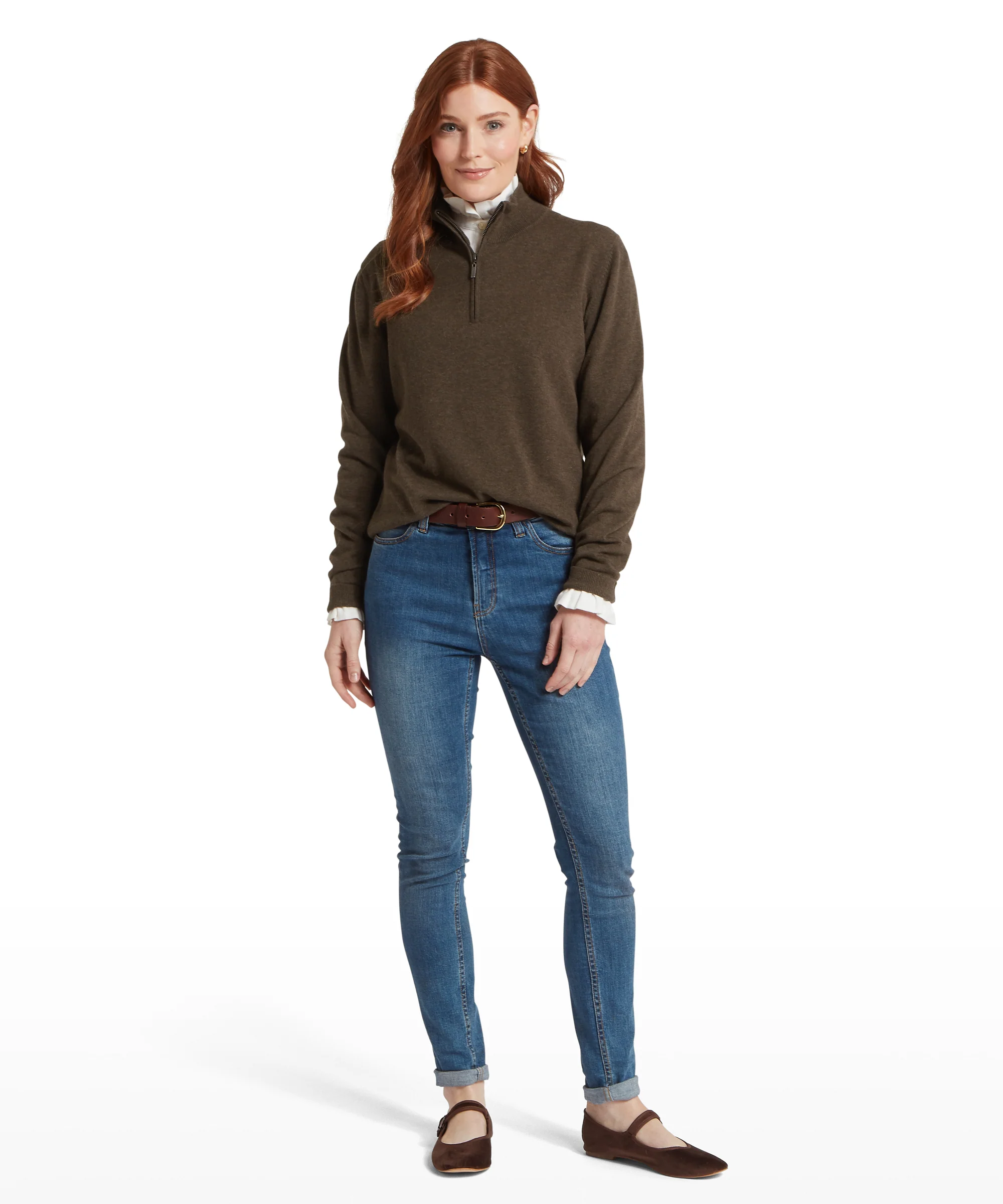Polperro Pima Cotton Quarter Zip - Chocolate - Image 3