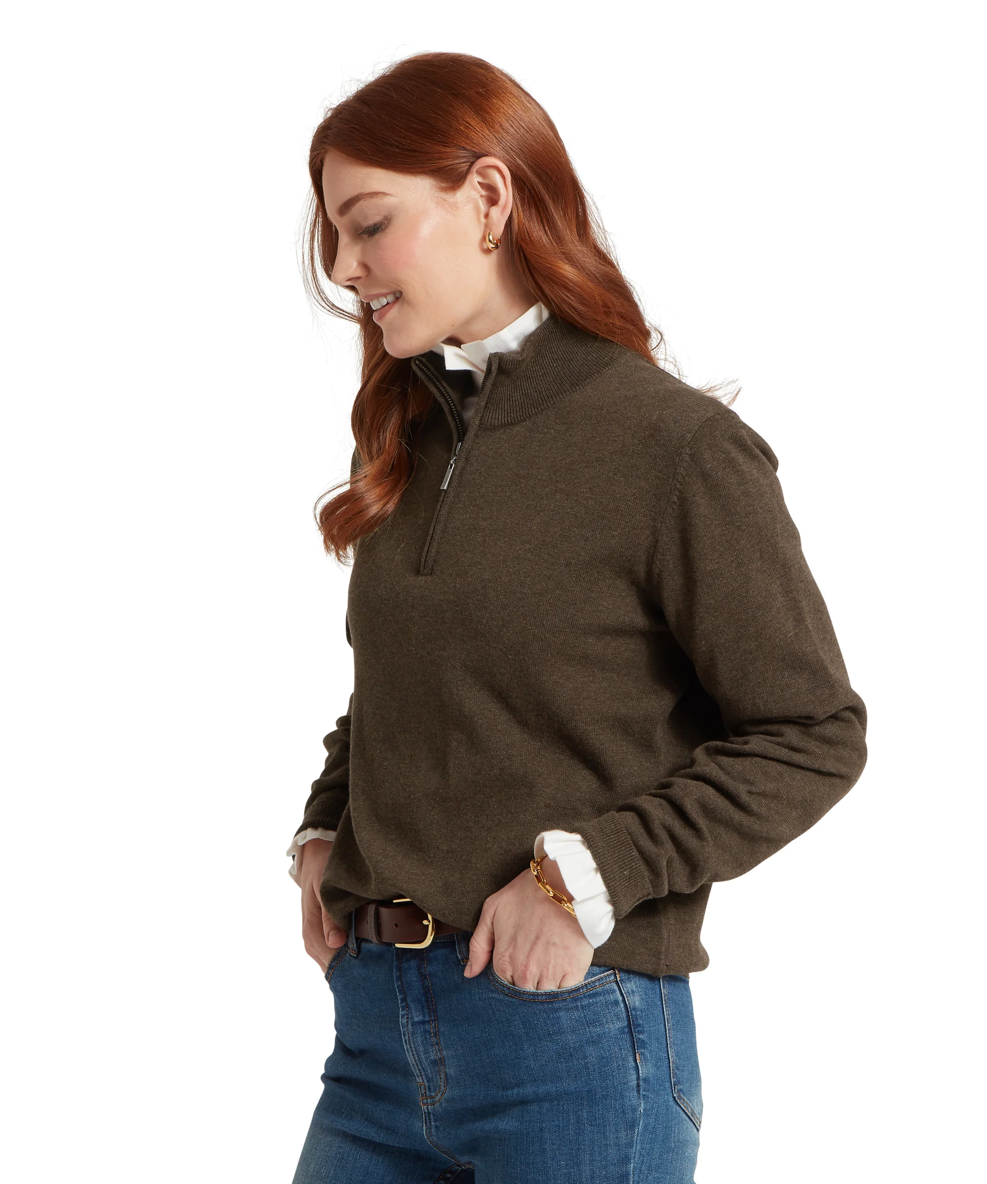 Polperro Pima Cotton Quarter Zip - Chocolate - Image 4