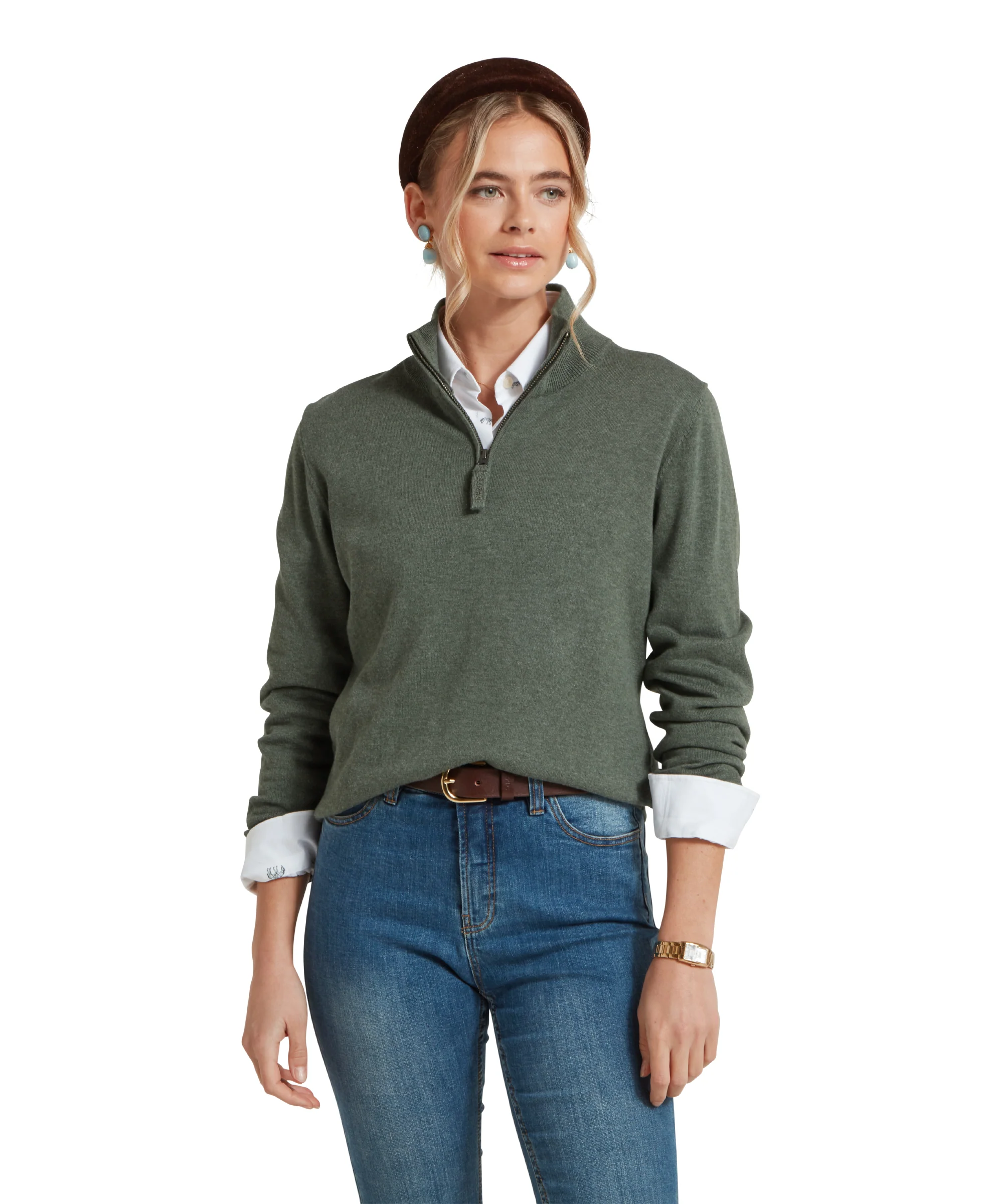 Polperro Quarter Zip Jumper - Country Green - Image 2