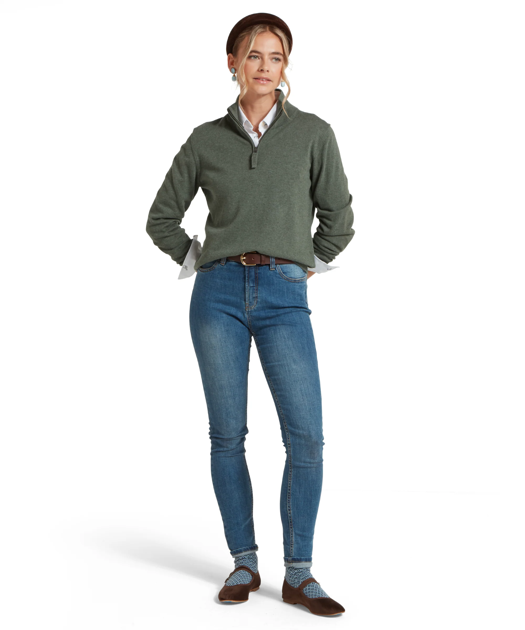 Polperro Quarter Zip Jumper - Country Green - Image 3