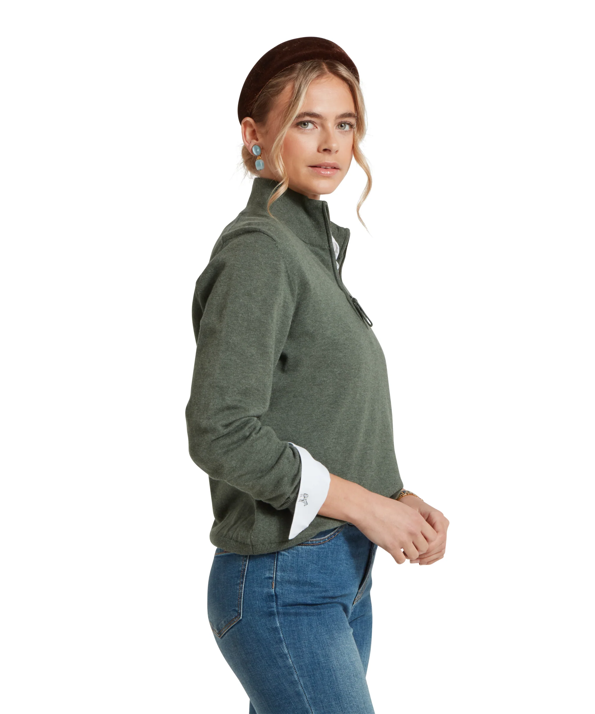Polperro Quarter Zip Jumper - Country Green - Image 4