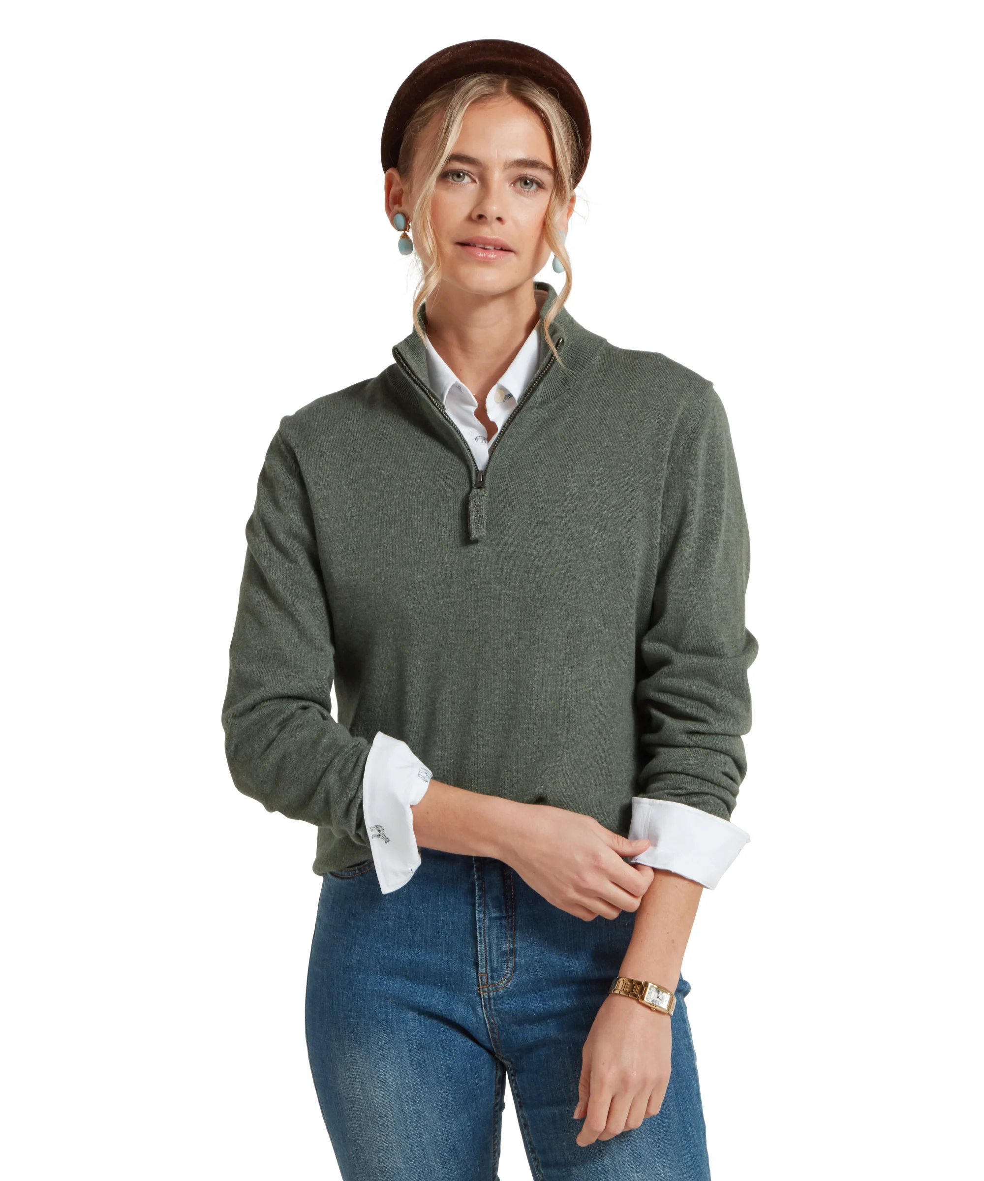 Polperro Quarter Zip Jumper - Country Green - Image 6
