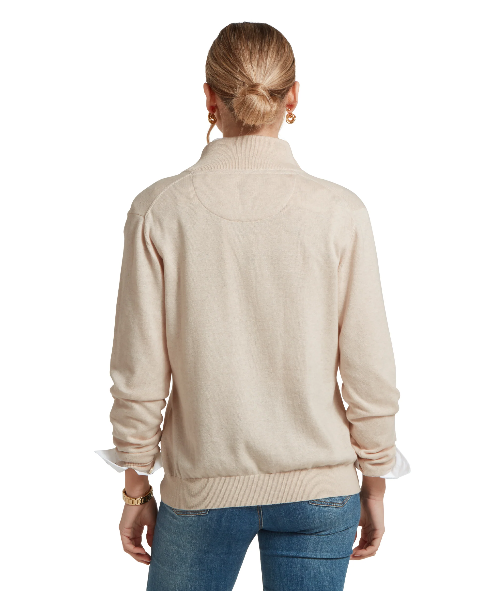 Polperro Pima Cotton Quarter Zip - Oat - Image 5