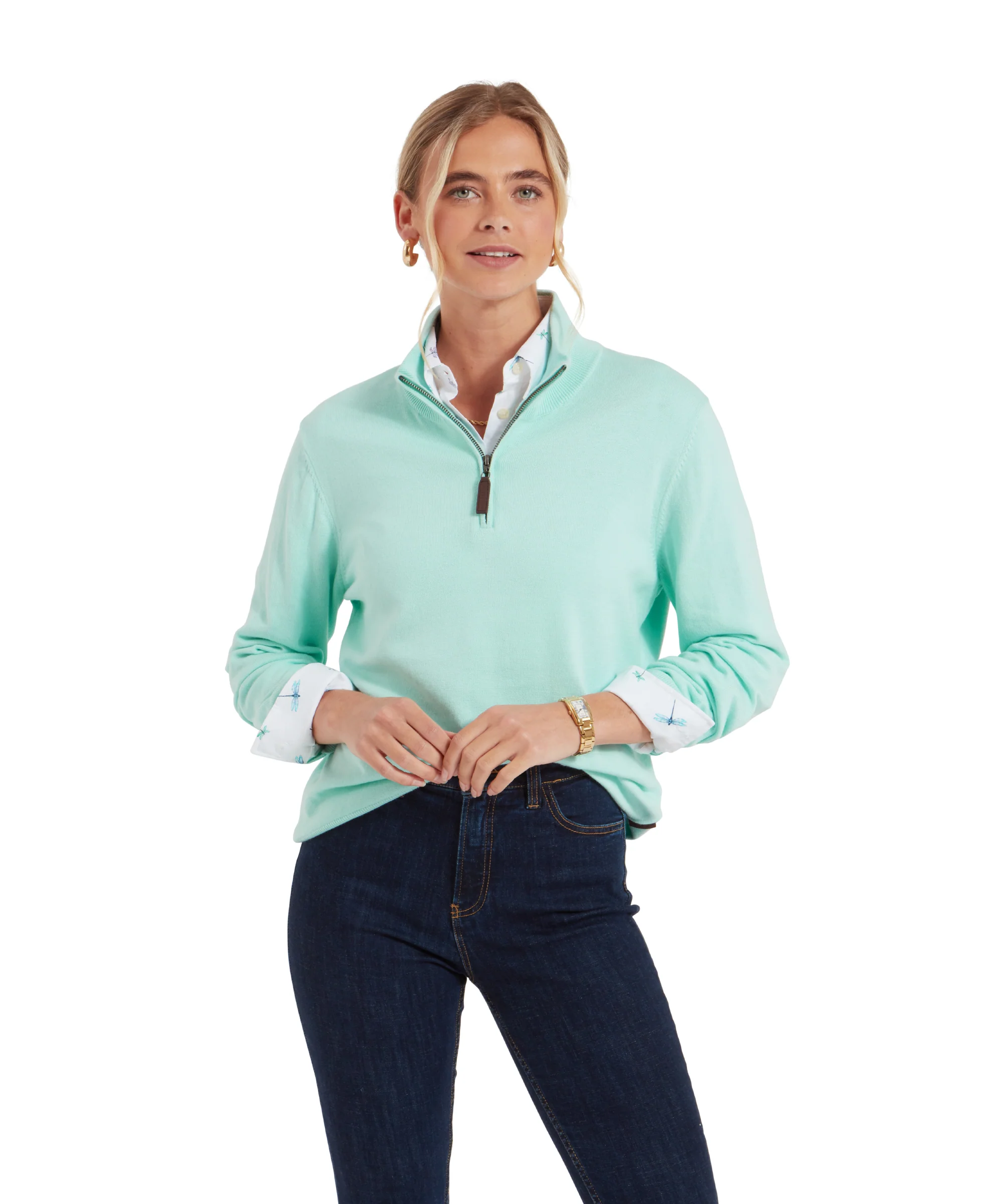Polperro Quarter Zip Jumper - Pale Mint - Image 2