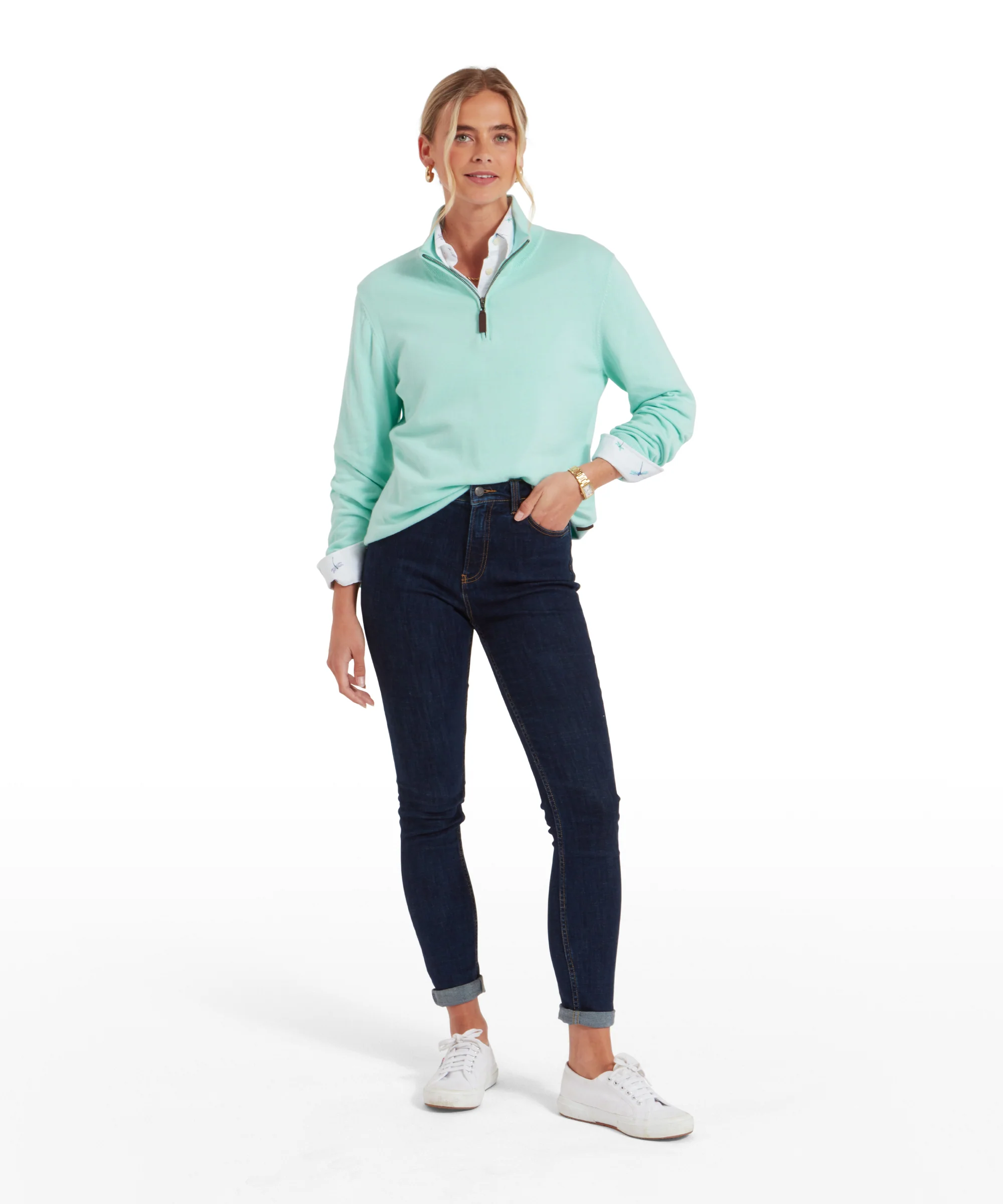 Polperro Quarter Zip Jumper - Pale Mint - Image 3