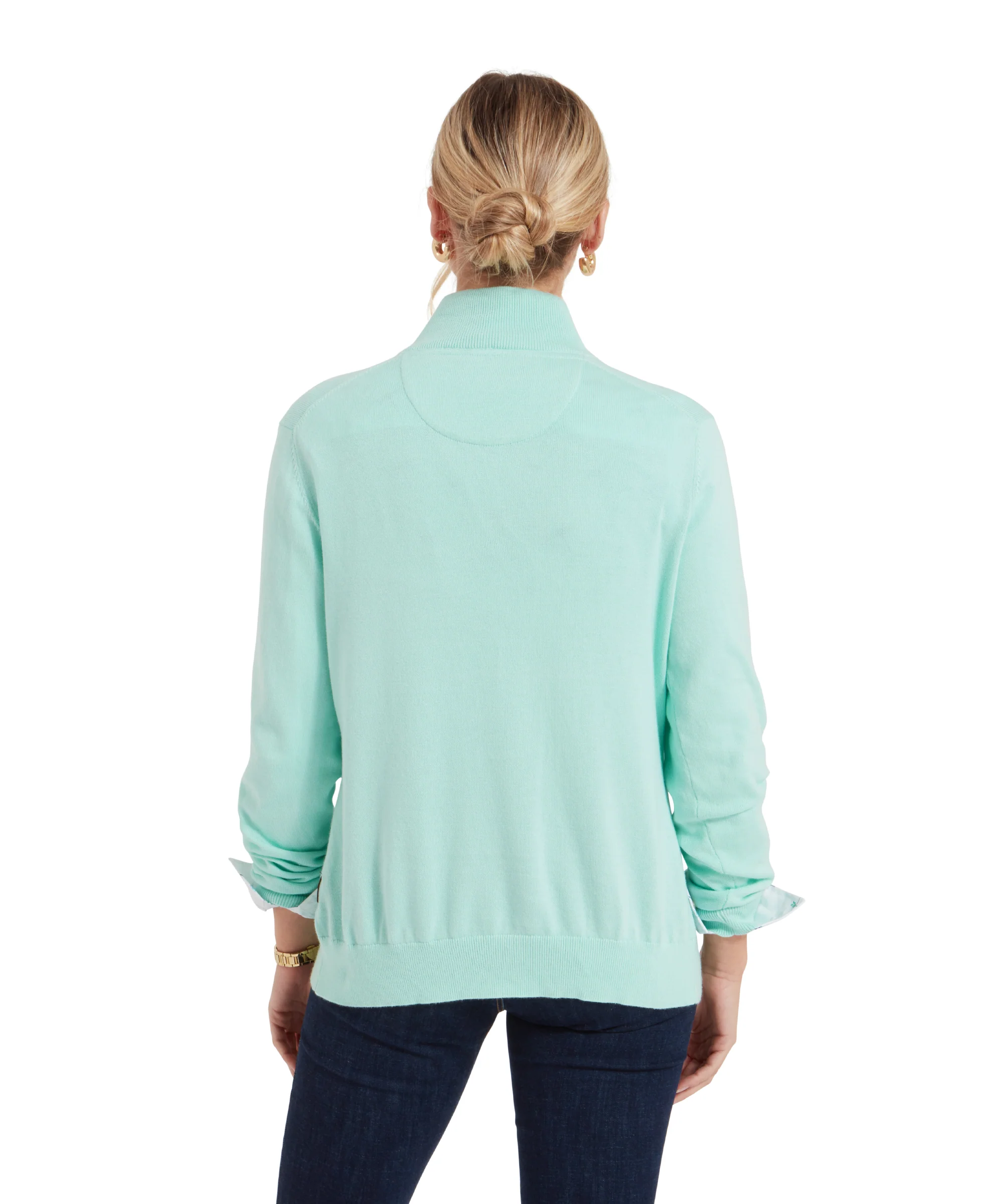 Polperro Quarter Zip Jumper - Pale Mint - Image 5