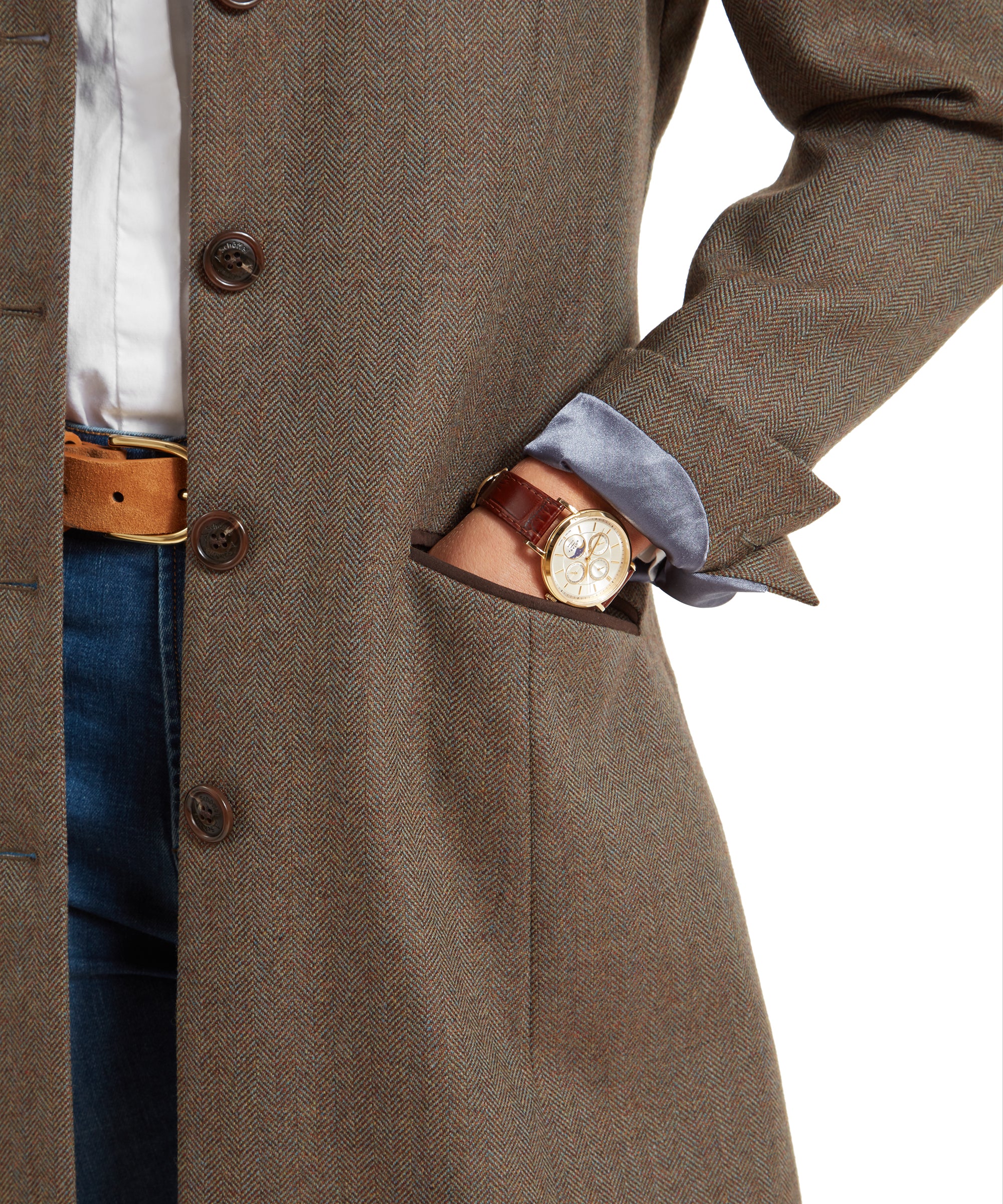 Portree Tweed Jacket - Loden Green Herringbone Tweed - Image 6