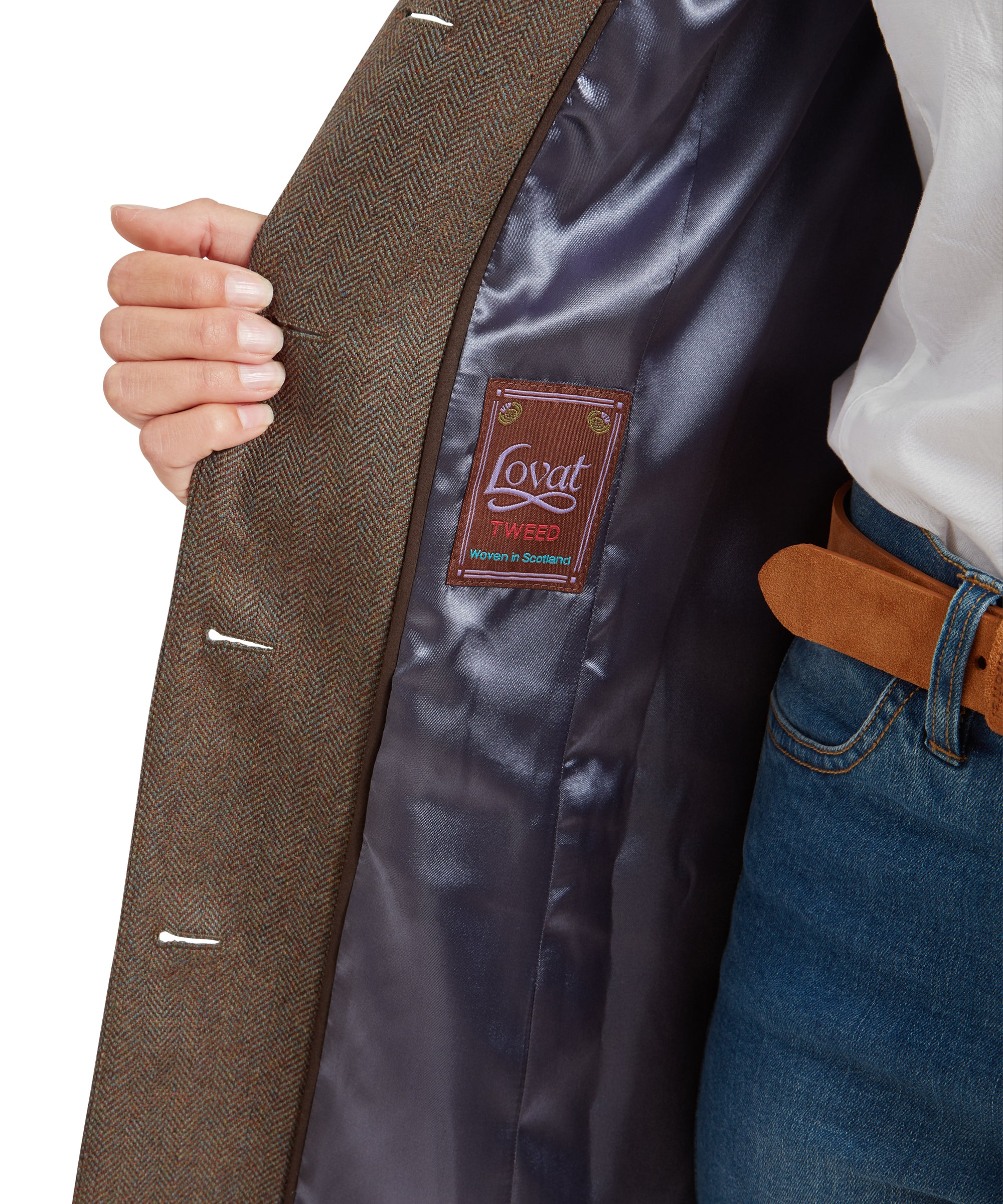 Portree Tweed Jacket - Loden Green Herringbone Tweed - Image 8