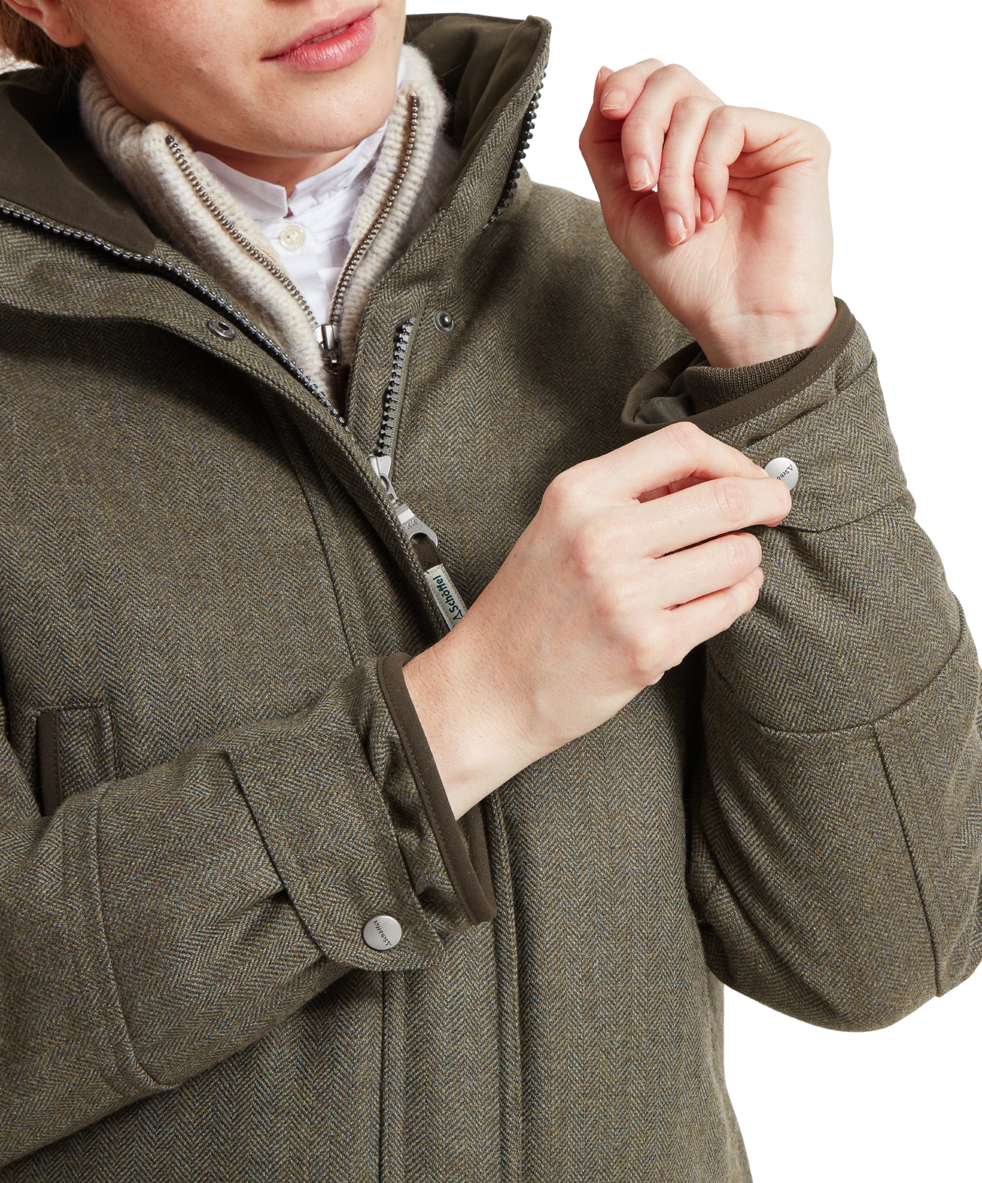 Women's Ptarmigan Tweed Coat - Loden Green Herringbone Tweed - Image 11