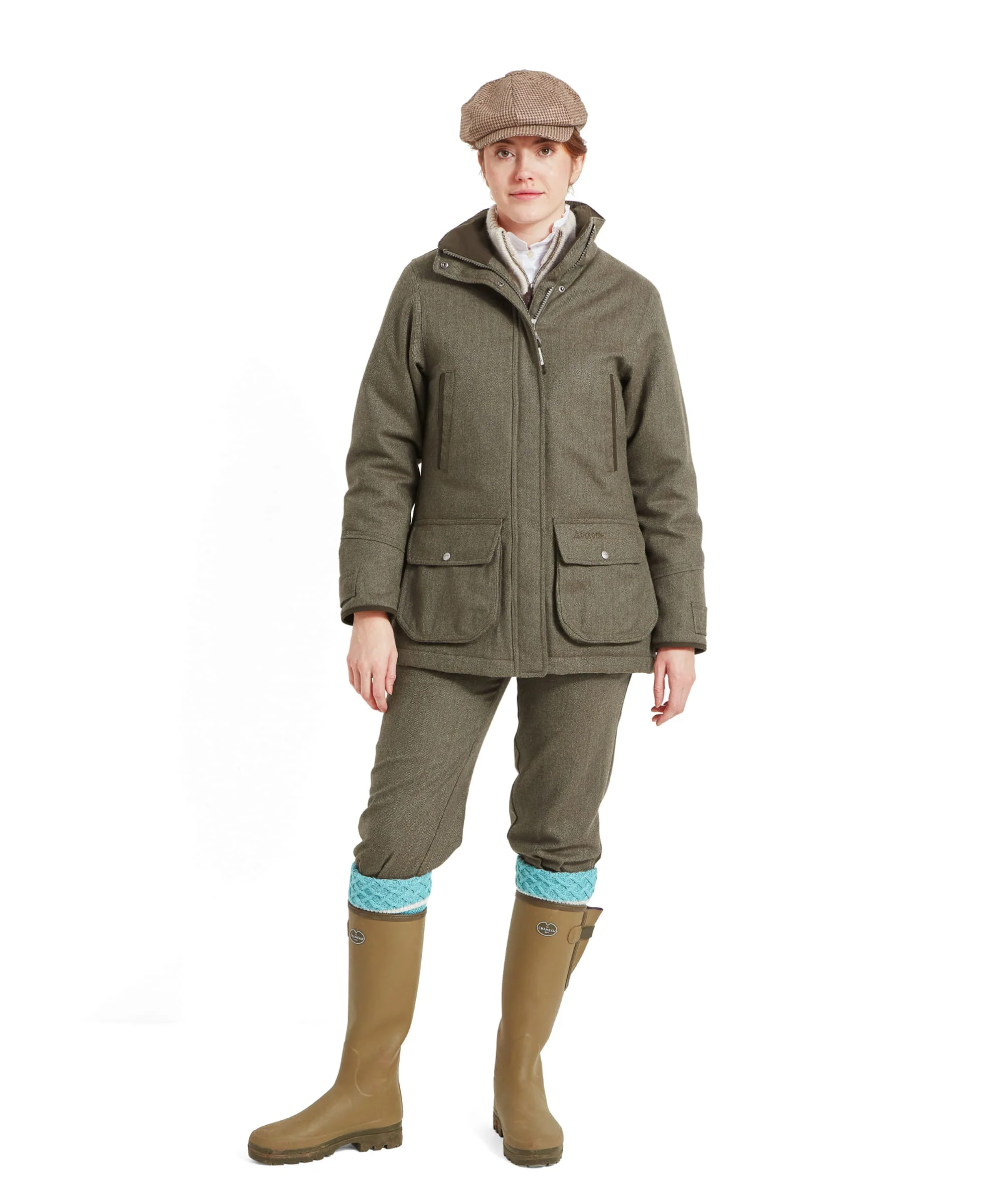 Women's Ptarmigan Tweed Coat - Loden Green Herringbone Tweed - Image 12