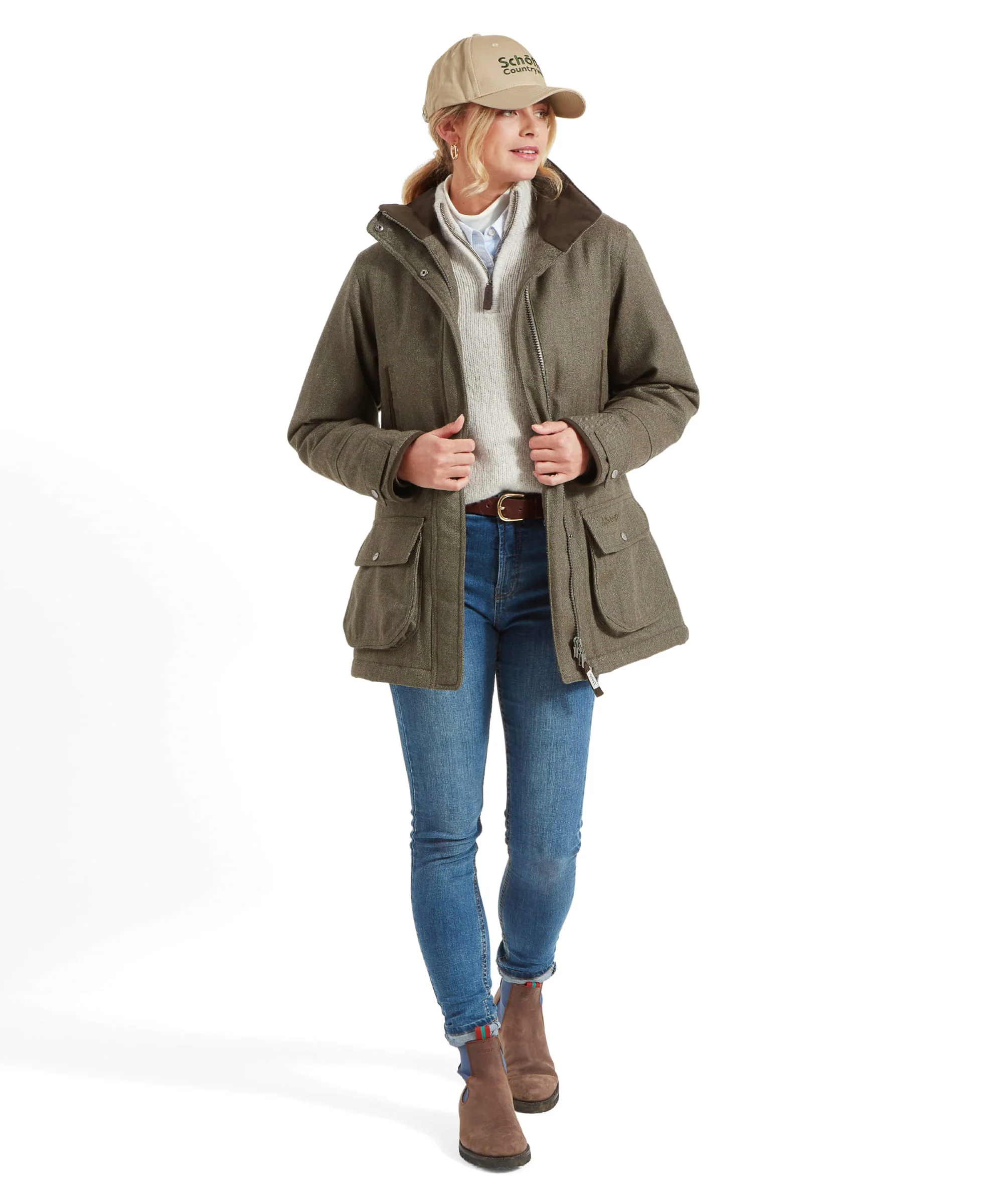Women's Ptarmigan Tweed Coat - Loden Green Herringbone Tweed - Image 13