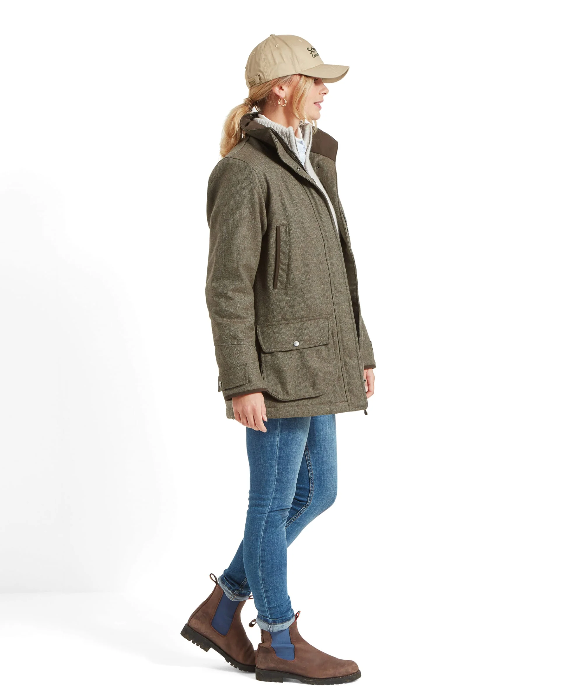 Women's Ptarmigan Tweed Coat - Loden Green Herringbone Tweed - Image 14