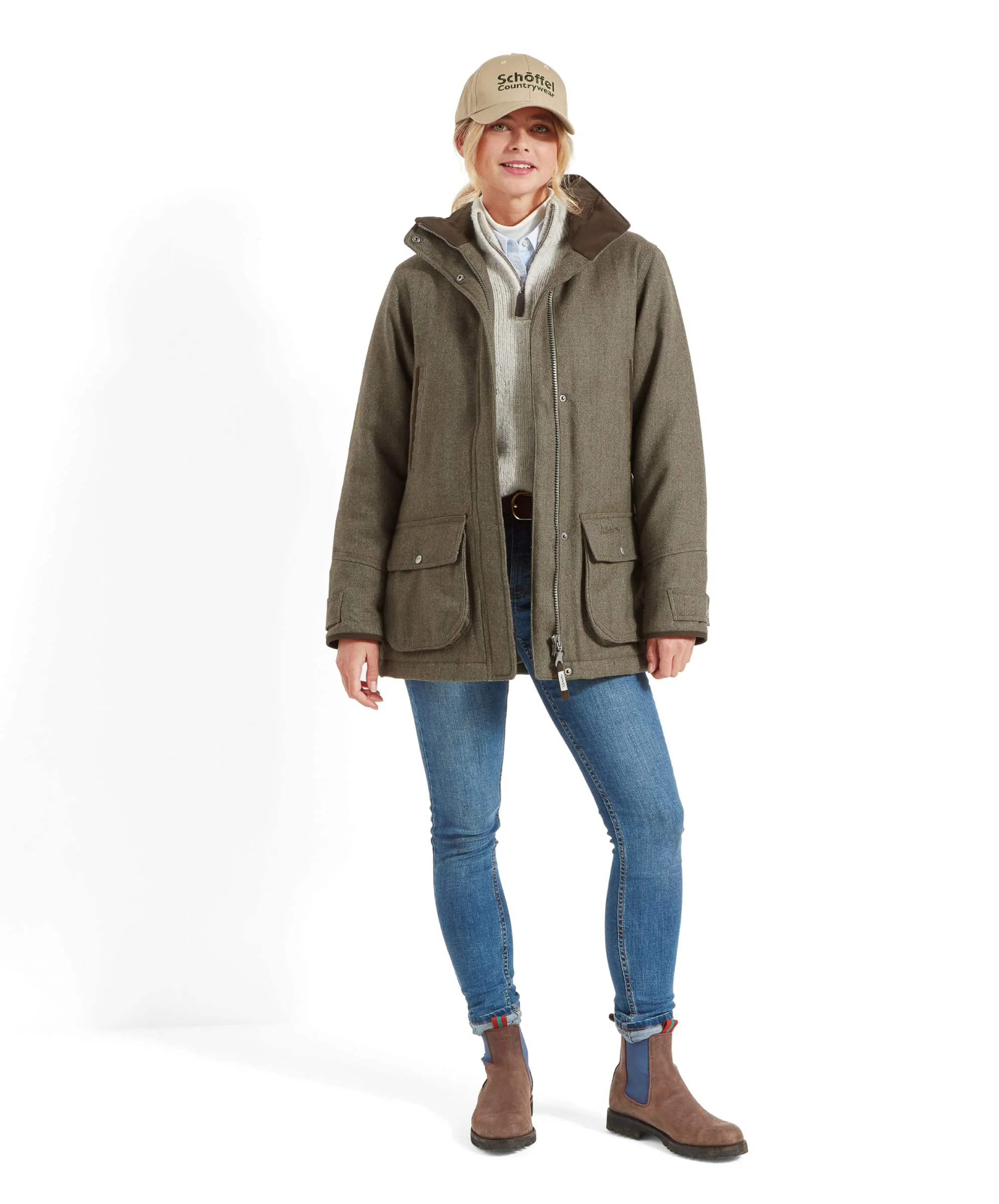 Women's Ptarmigan Tweed Coat - Loden Green Herringbone Tweed - Image 3