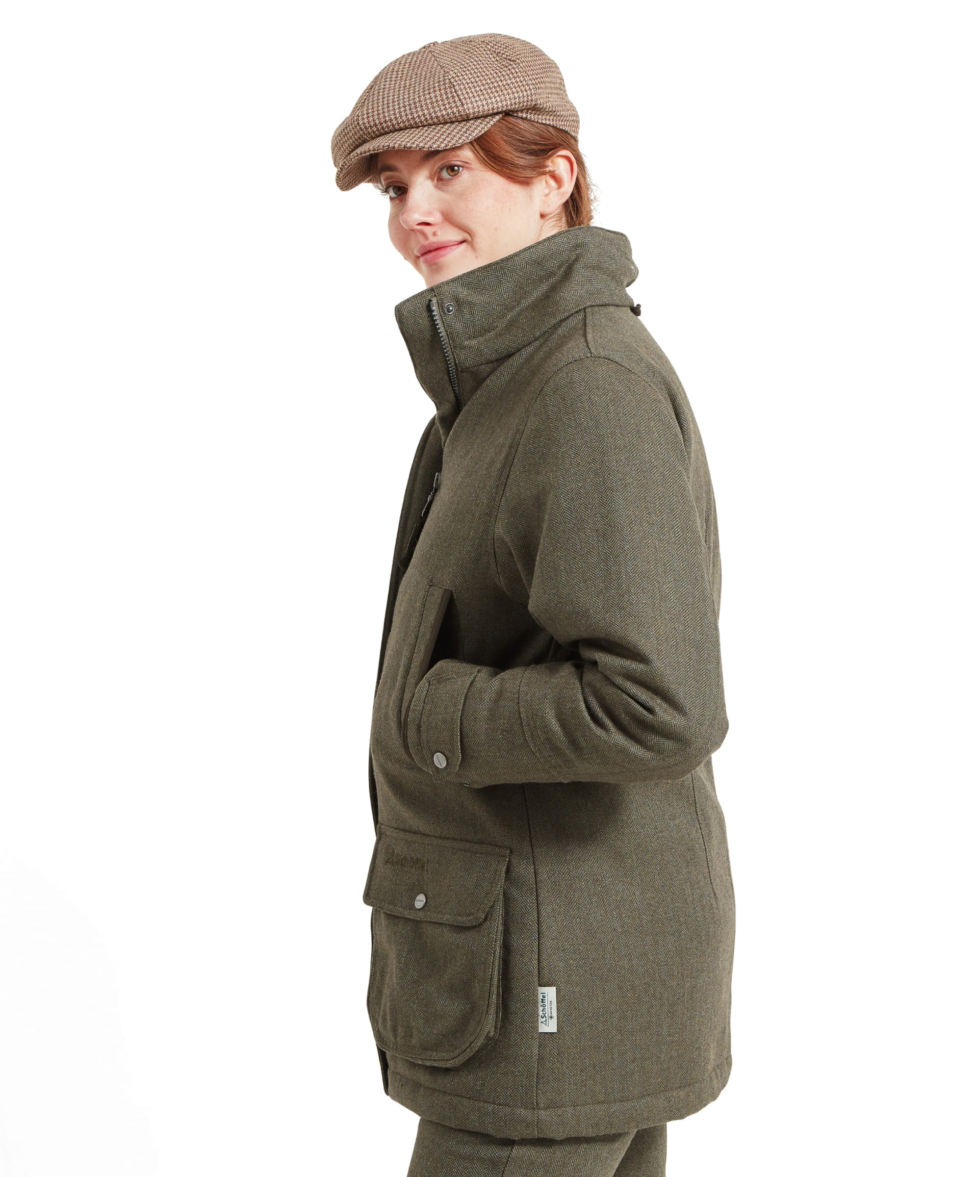 Women's Ptarmigan Tweed Coat - Loden Green Herringbone Tweed - Image 4