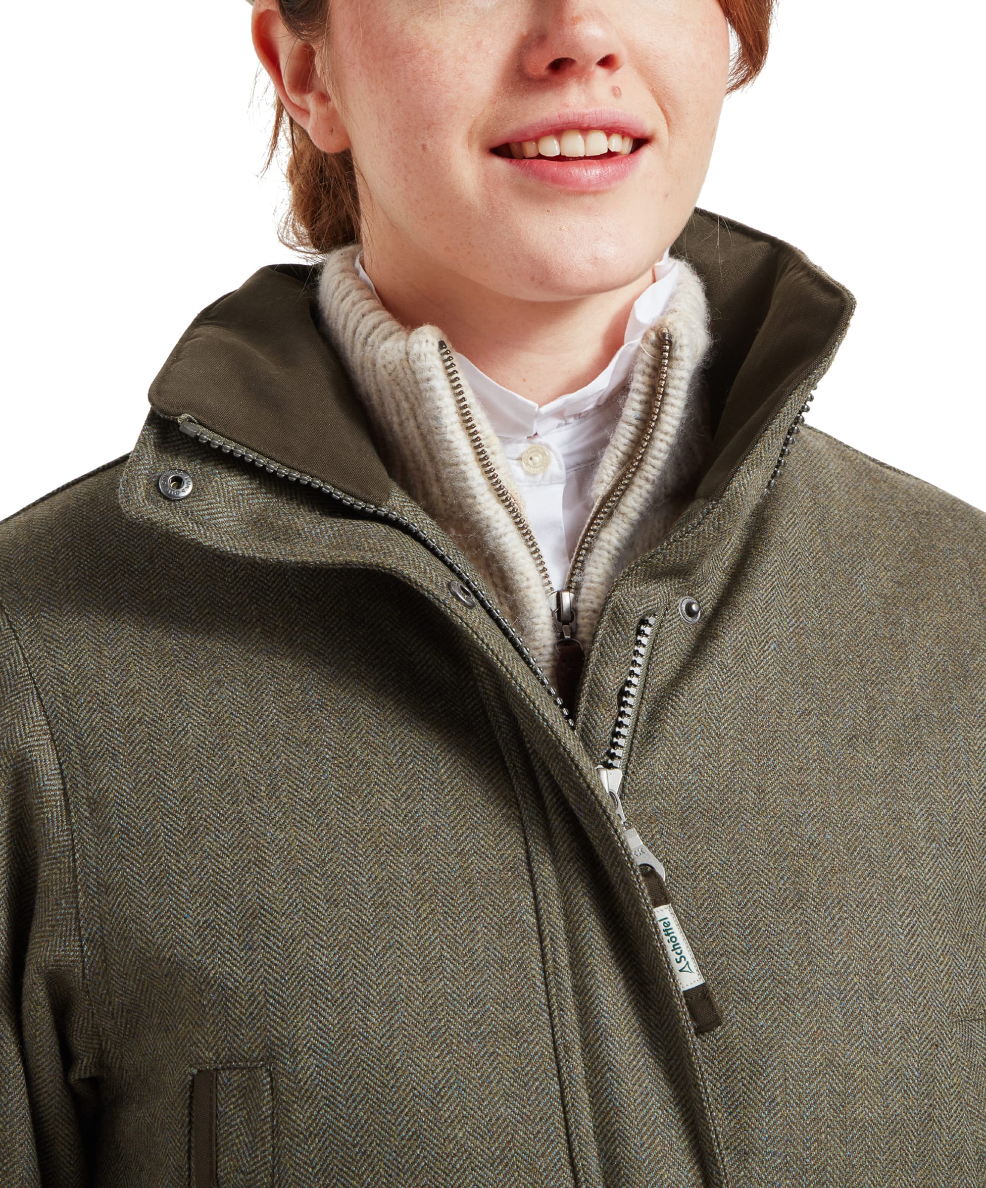 Women's Ptarmigan Tweed Coat - Loden Green Herringbone Tweed - Image 6