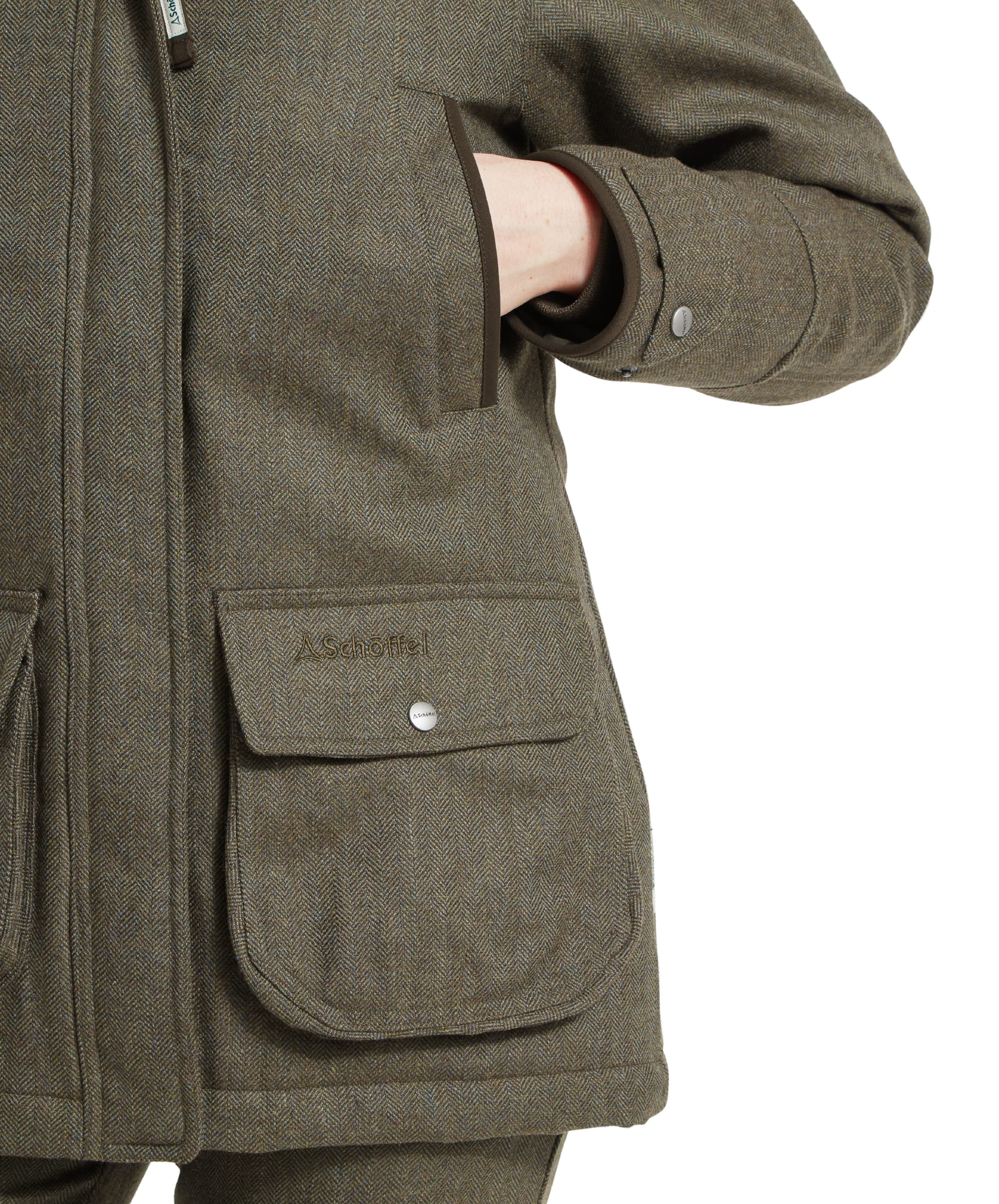 Women's Ptarmigan Tweed Coat - Loden Green Herringbone Tweed - Image 7