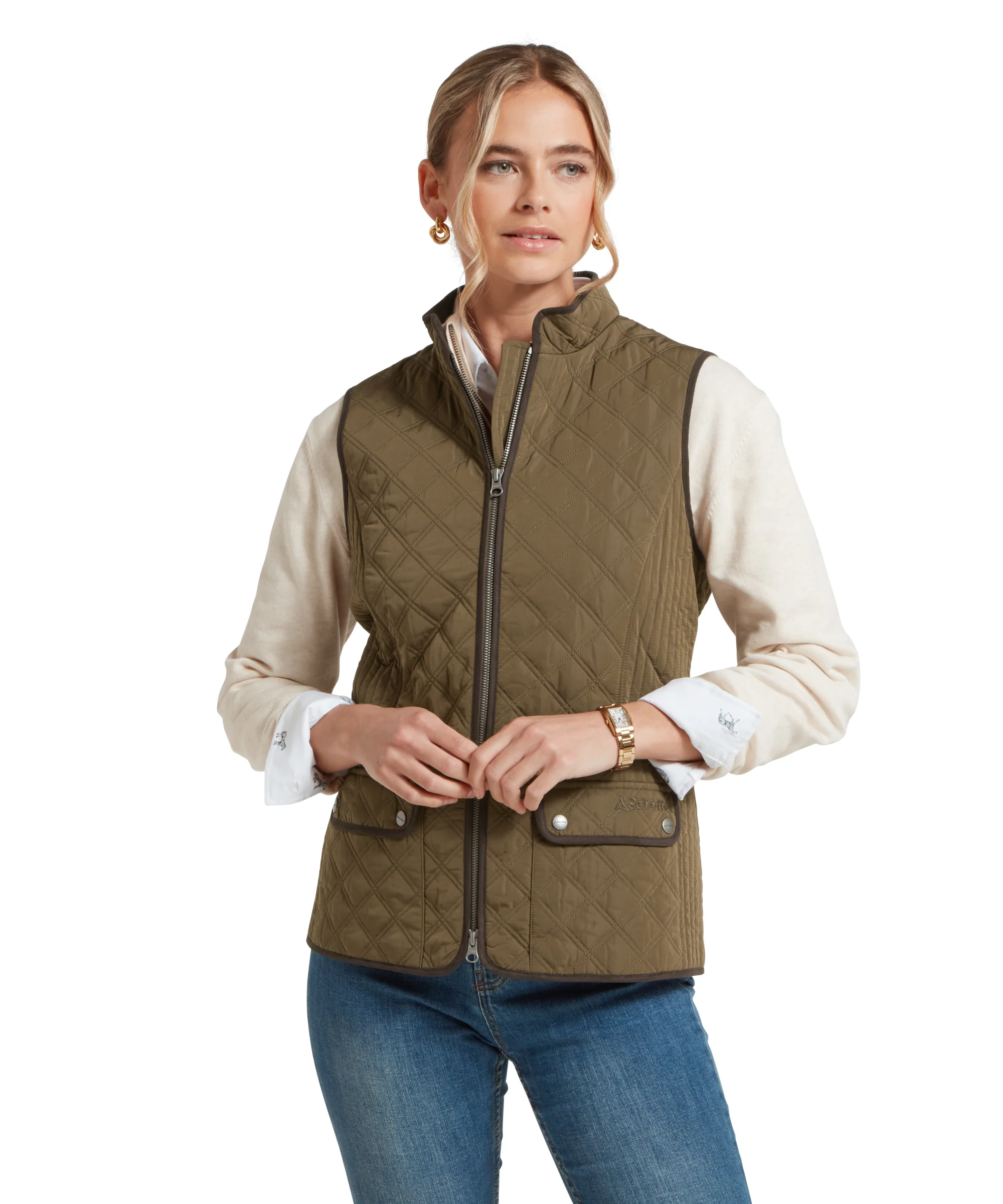 Women's Quilt Gilet - Olive - Image 2