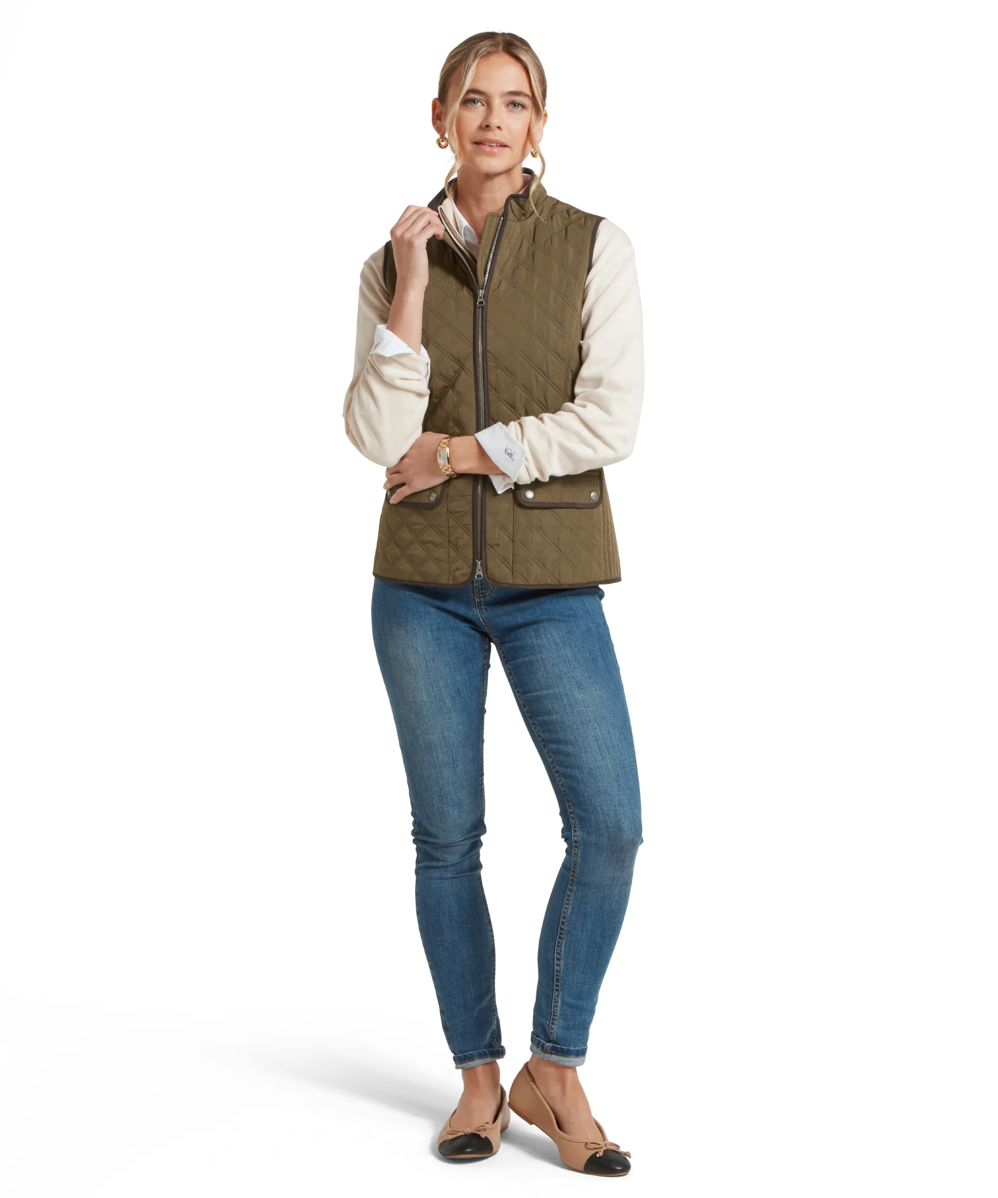 Women's Quilt Gilet - Olive - Image 3