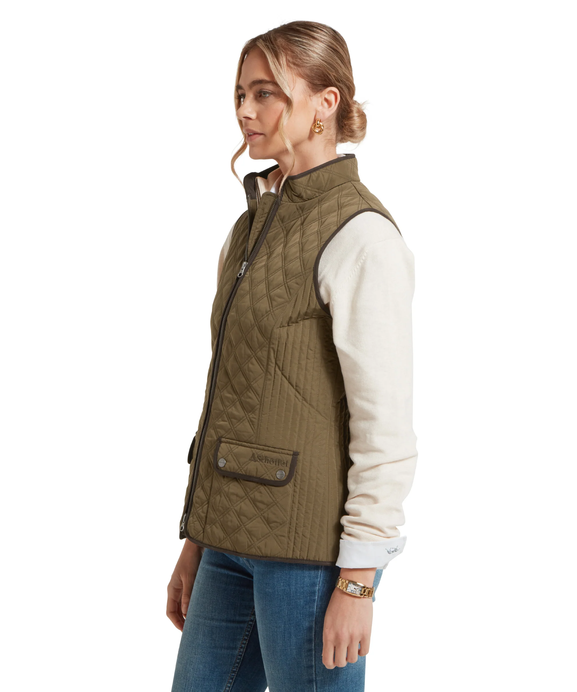 Women's Quilt Gilet - Olive - Image 4