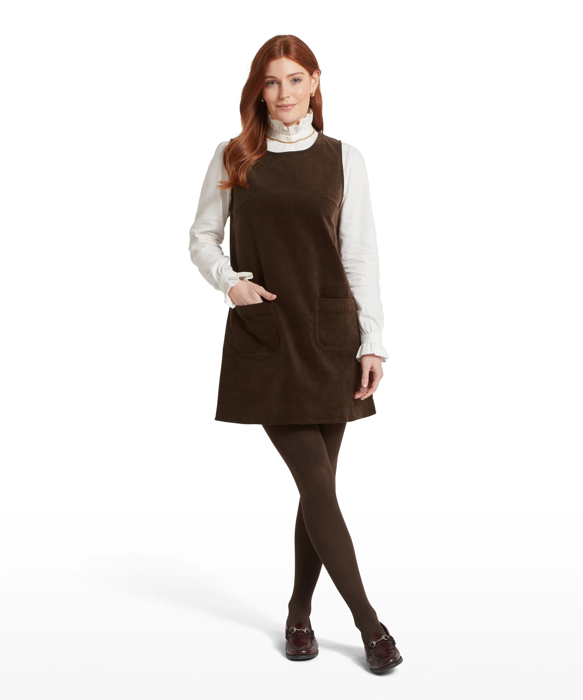 Sage Cord Pinafore Dress - Chocolate - Image 3