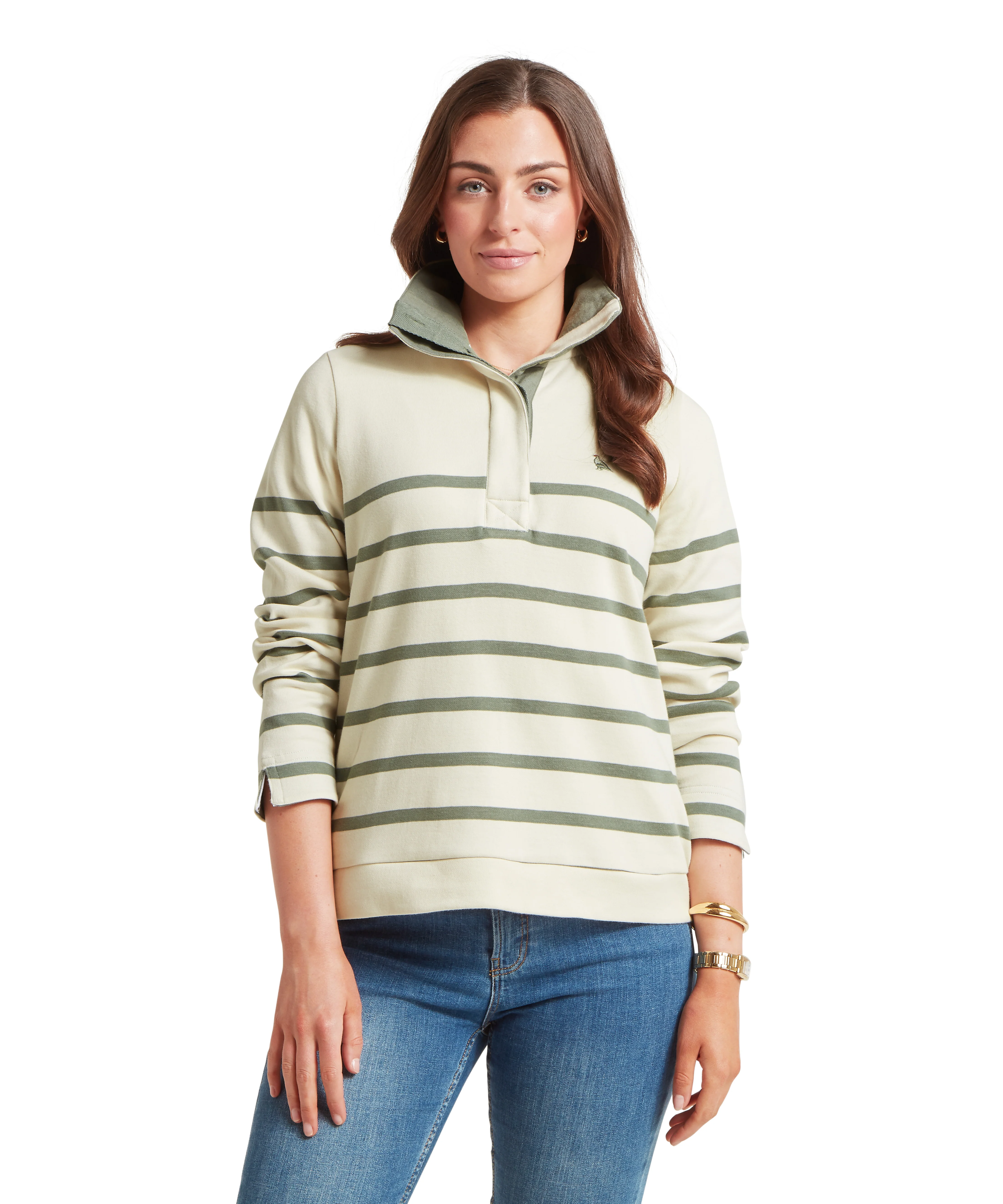 Sandown Sweatshirt - Pale Stone/Agave Green Stripe - Image 2