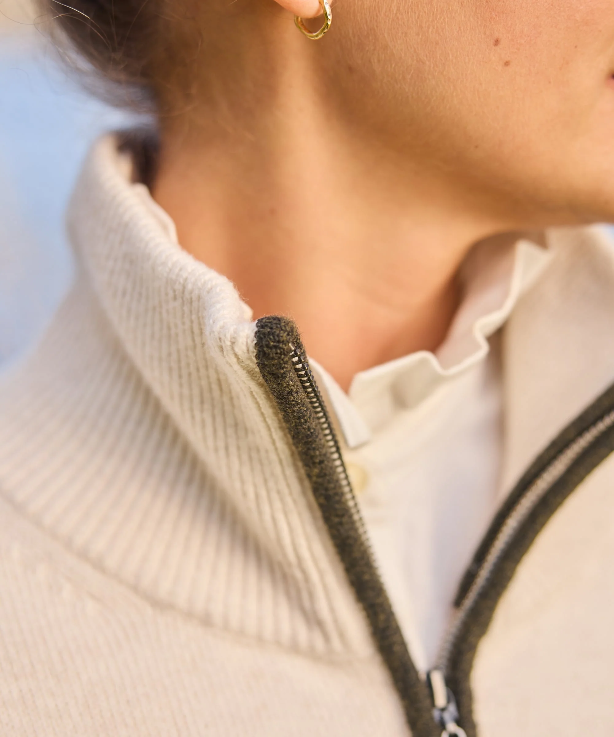 Sandsend Quarter Zip Jumper - Soft White/Loden - Image 10