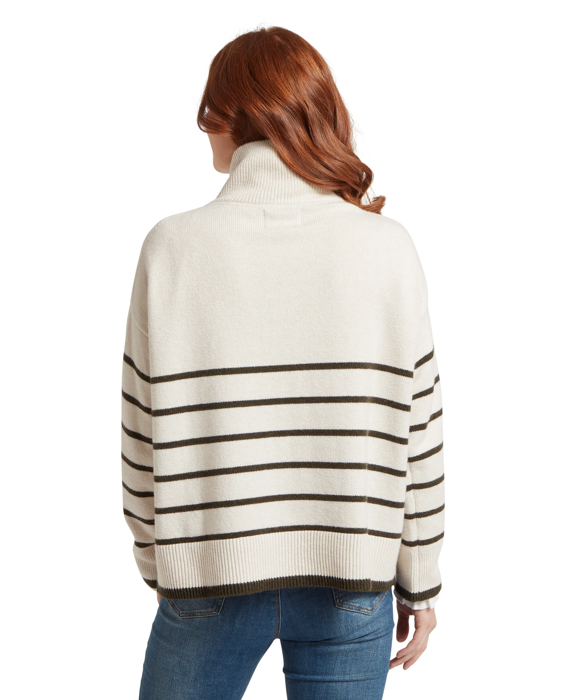 Sandsend Quarter Zip Jumper - Soft White/Loden - Image 6