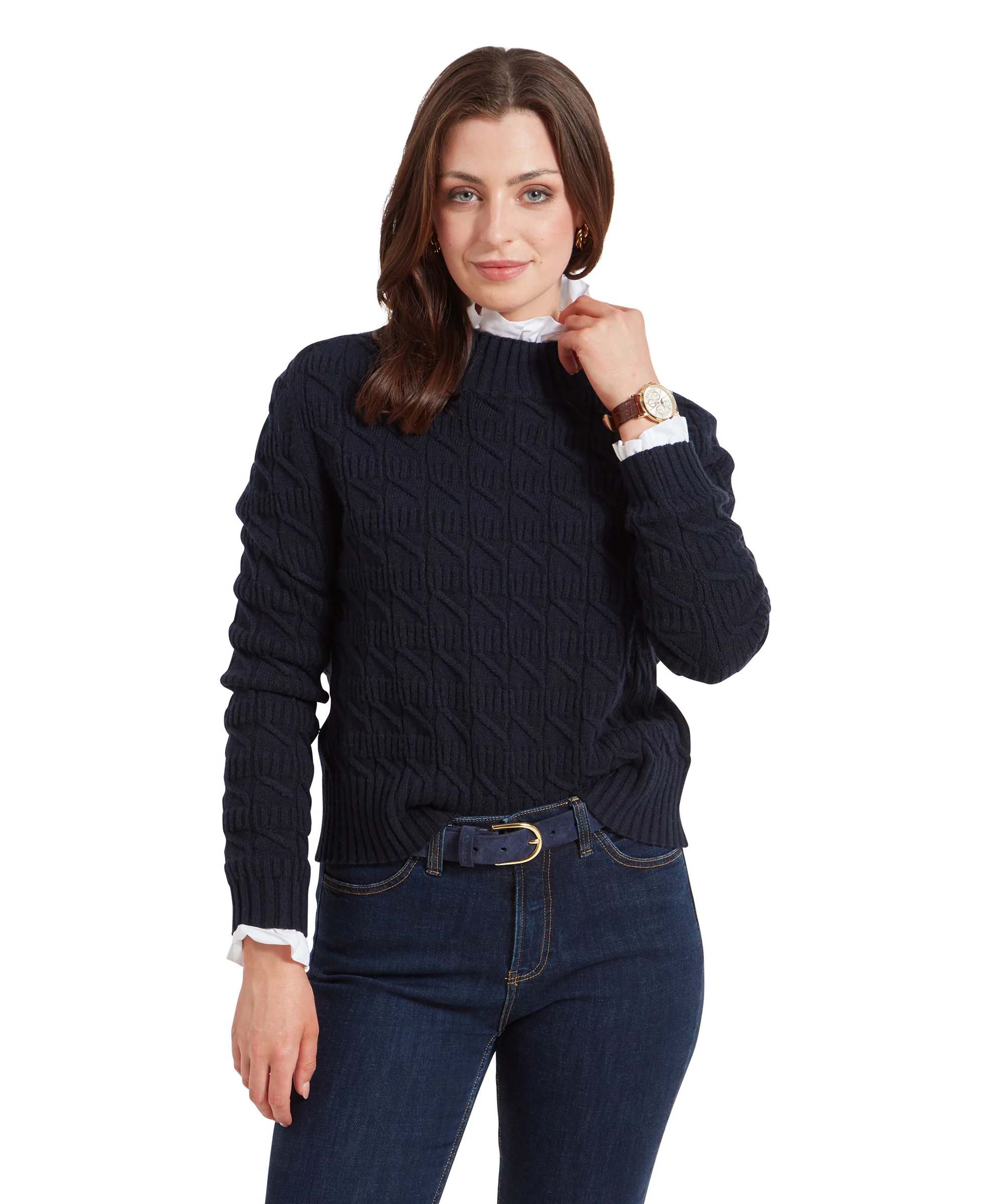 Sandsend Cable Jumper - Navy - Image 2