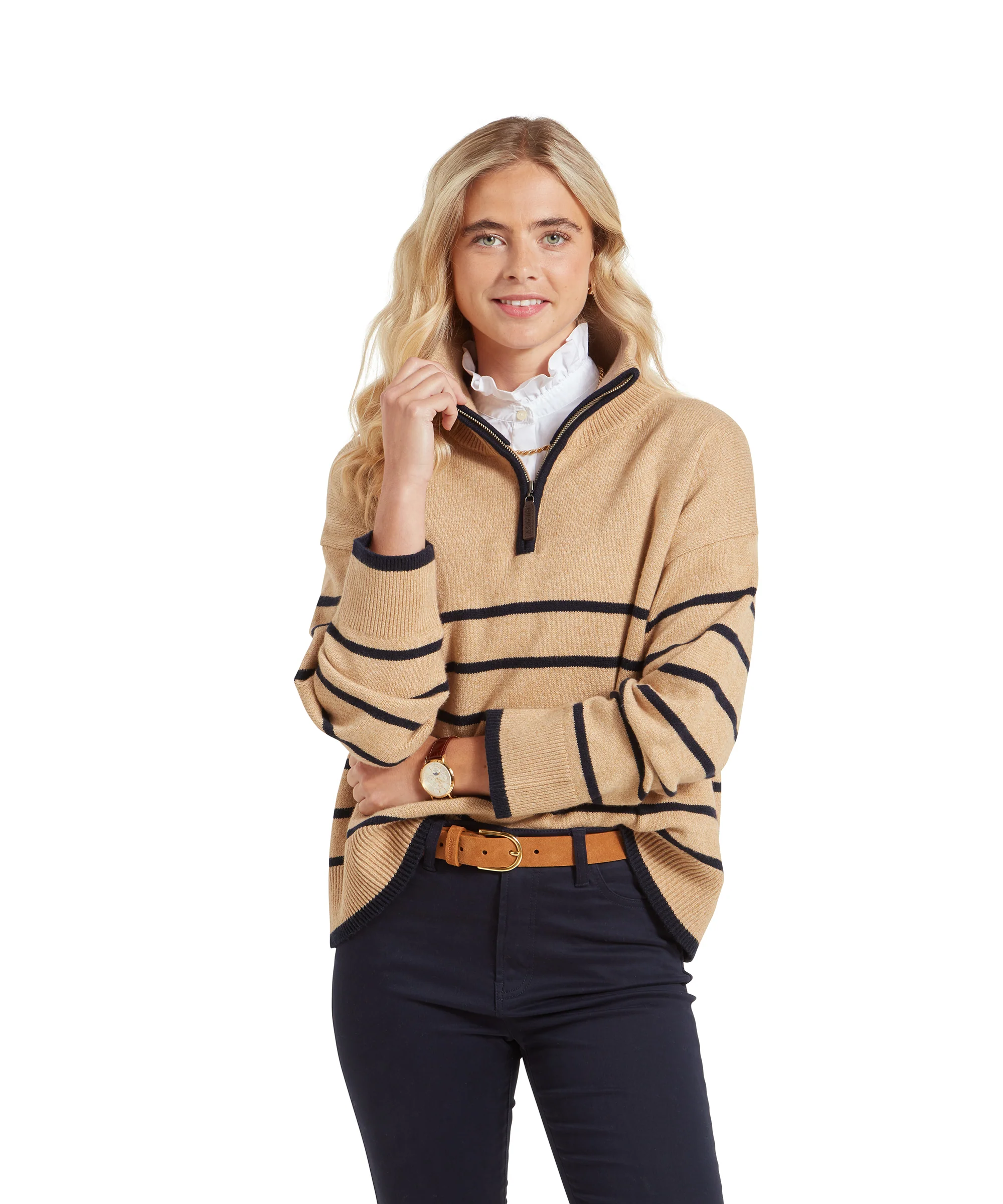 Sandsend Quarter Zip Jumper - Warm Sand - Image 2